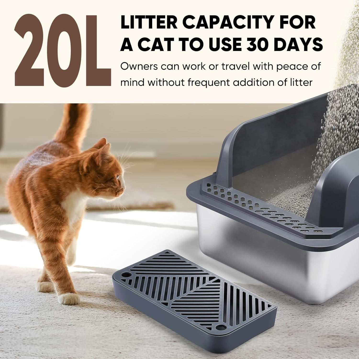Enclosed Stainless Steel Cat Litter Box with Lid,Xl Extra Large for Big&Multiple Cats,Metal Litter Box High Wall Sides Enclosure Cat Toilet,Anti-Urine Leakage,Non-Sticky,Easy Cleaning,Include Scoop image number 5