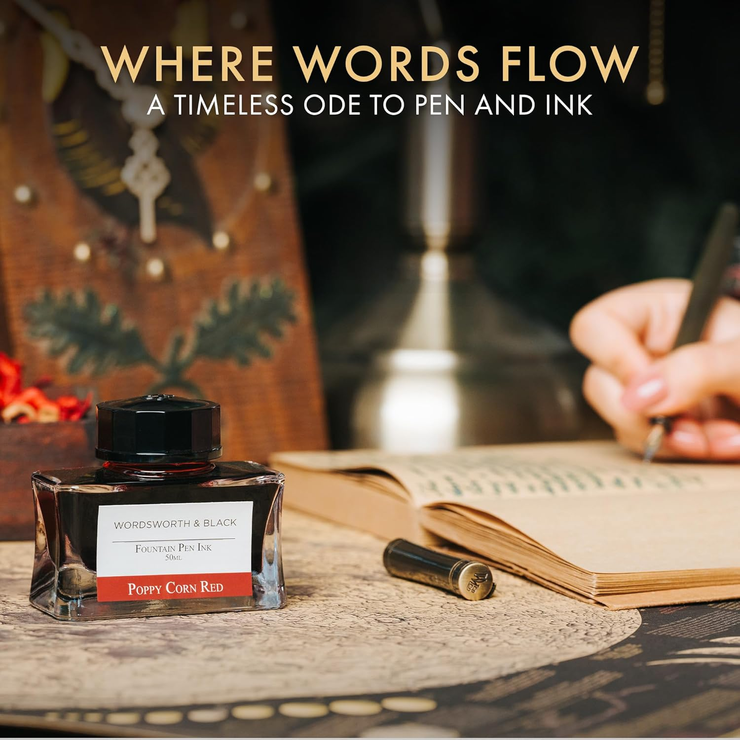 Wordsworth and Black Fountain Pen Ink Bottle (50 Ml) Premium Luxury Edition, [Poppy Corn Red] Fountain Pens Bottled Ink; Classic Designed Bottle Smooth Flow 50 Ml image number 2