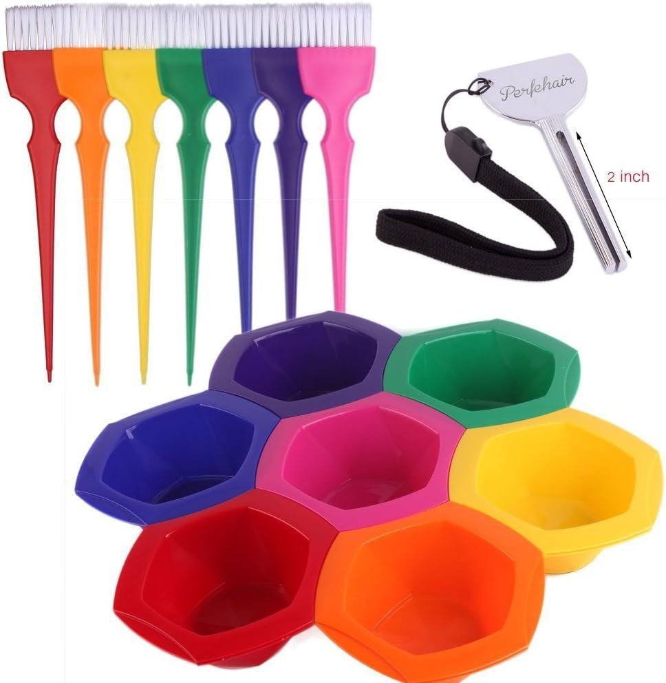 Small Hair Coloring Dye Mixing Tint Bowls and Brush Kit - Set of 7 Different Rainbow Color image number 6