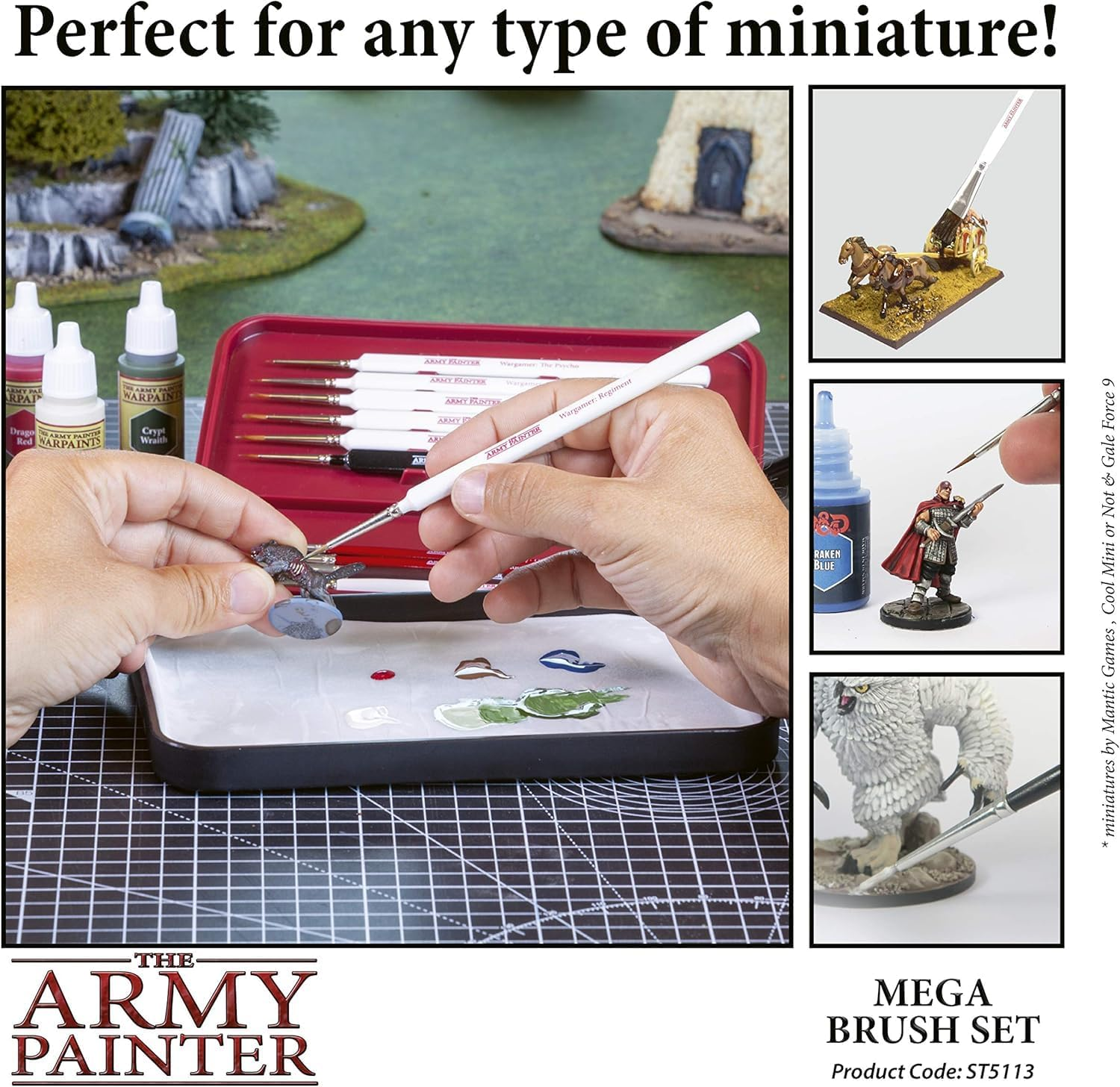 10 Miniature Paint Brushes with FREE Masterclass Kolinsky Sable Hair Brush - Durable Miniatures Paint Brush Set, Wargamer Brushes with Comfortable Grip - Wargames Mega Brush Set by the Army Painter image number 4