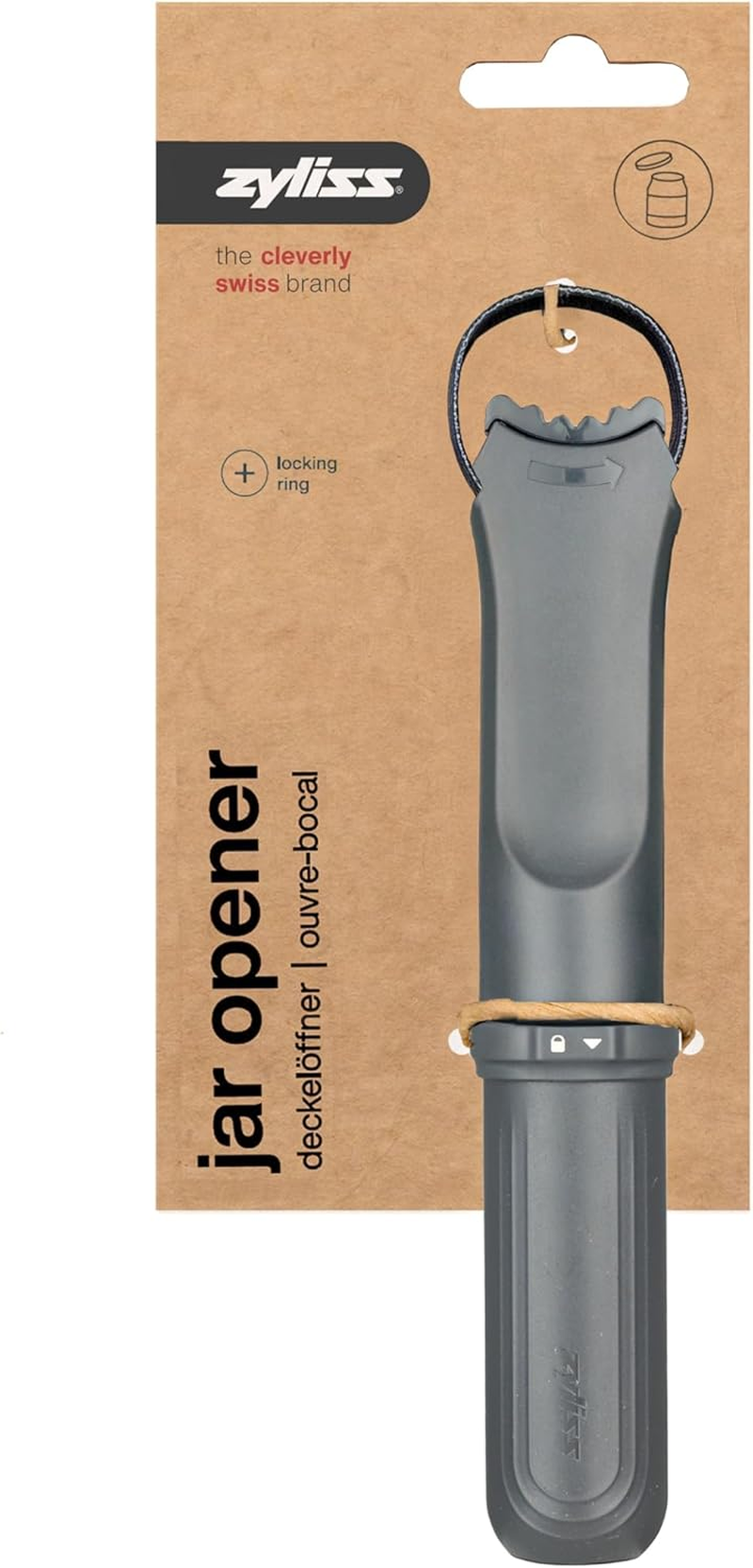 Zyliss Jar Opener - Effortlessly Opens Jars of Any Size with Minimal Effort, Adjustable Loop, Designed for Maximum Leverage and Support. Durable and Easy-To-Use Tool for Effortless Lid Opening, Grey