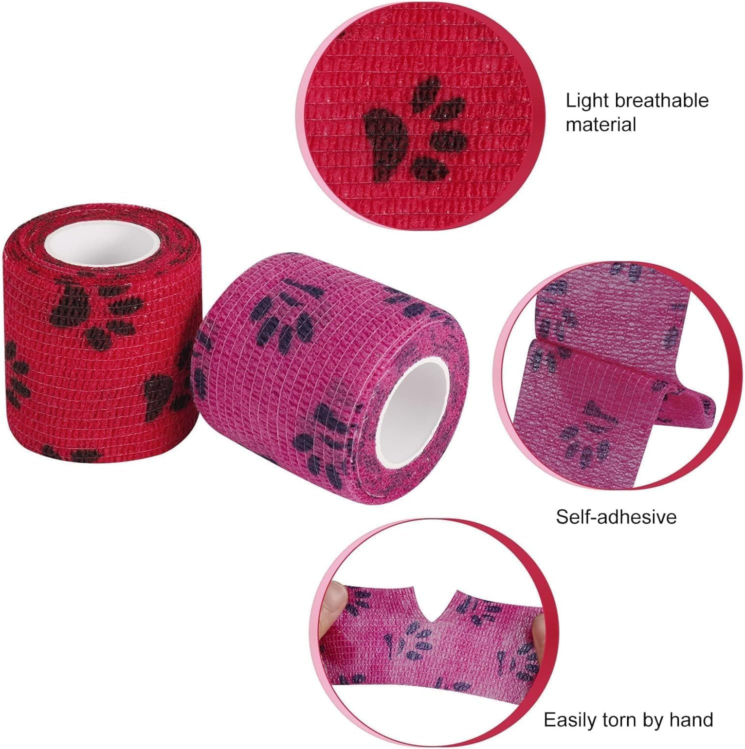 Mumoo Bear Pet Self Adhesive Bandage, Wanfoou 6 Rolls Self Adhering Bandage, Vet Wrap Bulk,Waterproof Self Adherent for Dog, Horse, Pet and Others image number 4