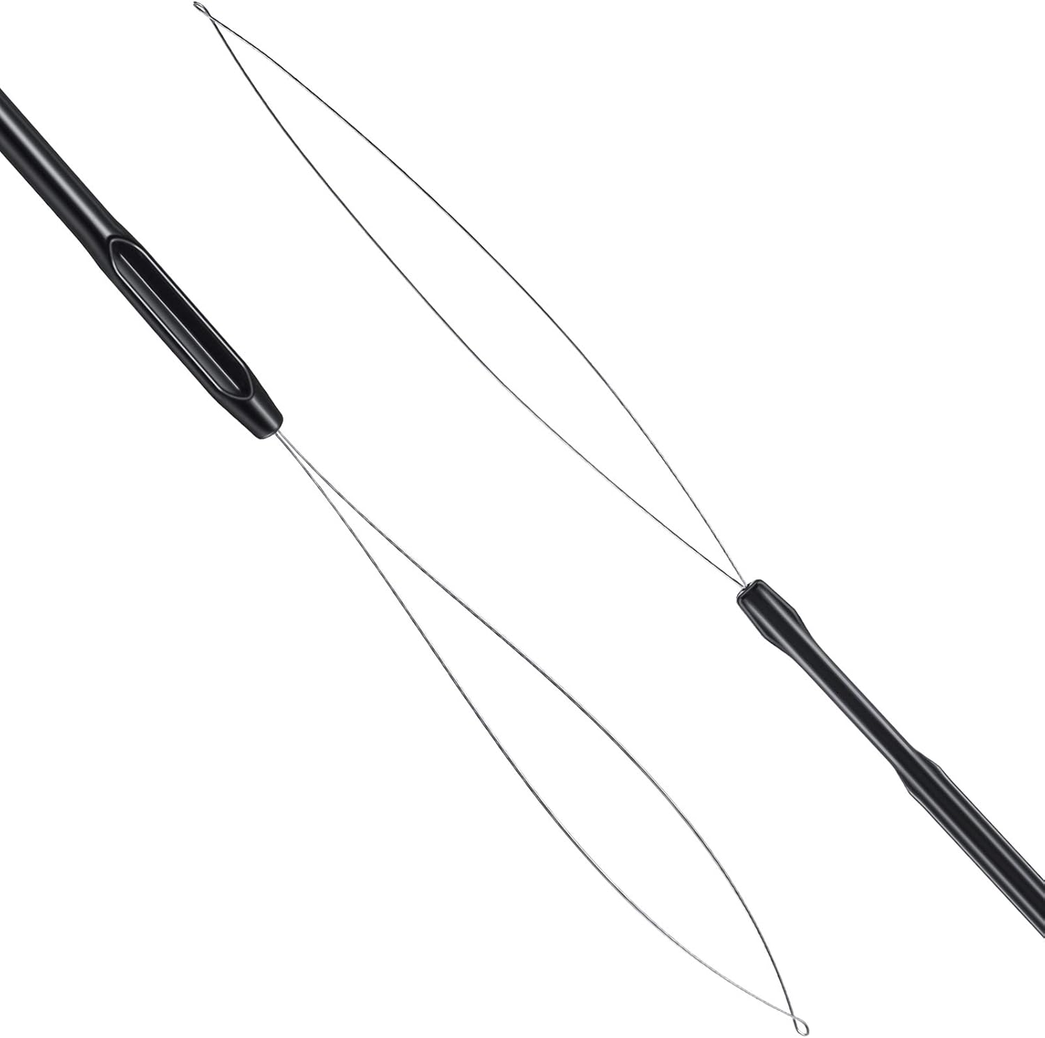 10 Pieces Hair Extension Loop Needle Threader Pulling Hook Tool and Bead Device Tool Black Loop Threader for Hair or Feather Extensions (Black)