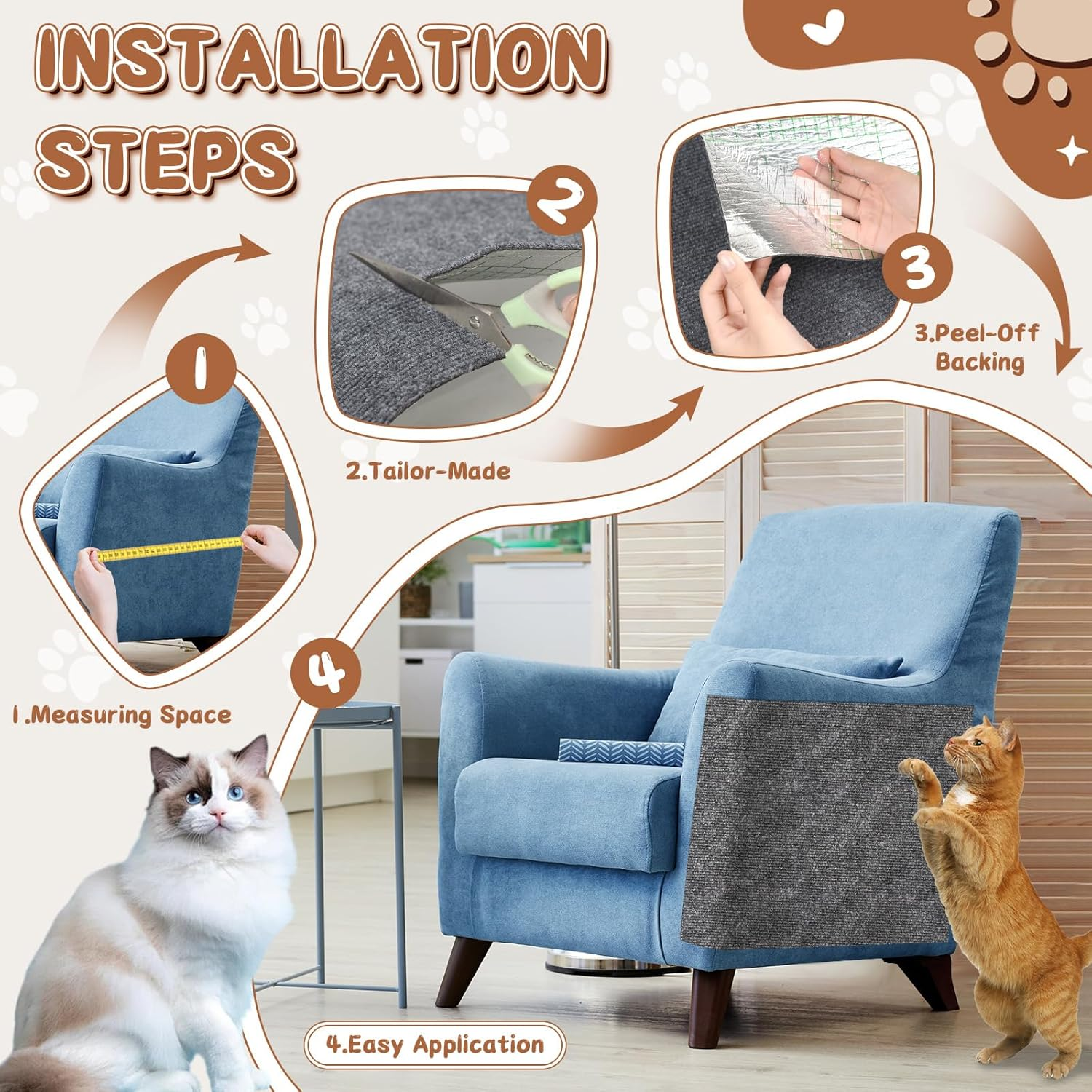Scratch Protection Sofa, Self-Adhesive Scratch Mat for Cats, Beds, Blankets & Furniture, DIY Scratch Board, Antiscratch Tape for Carpets, Cat Stand, Wooden Handle, Cat Tower (30 X 100 Cm)
