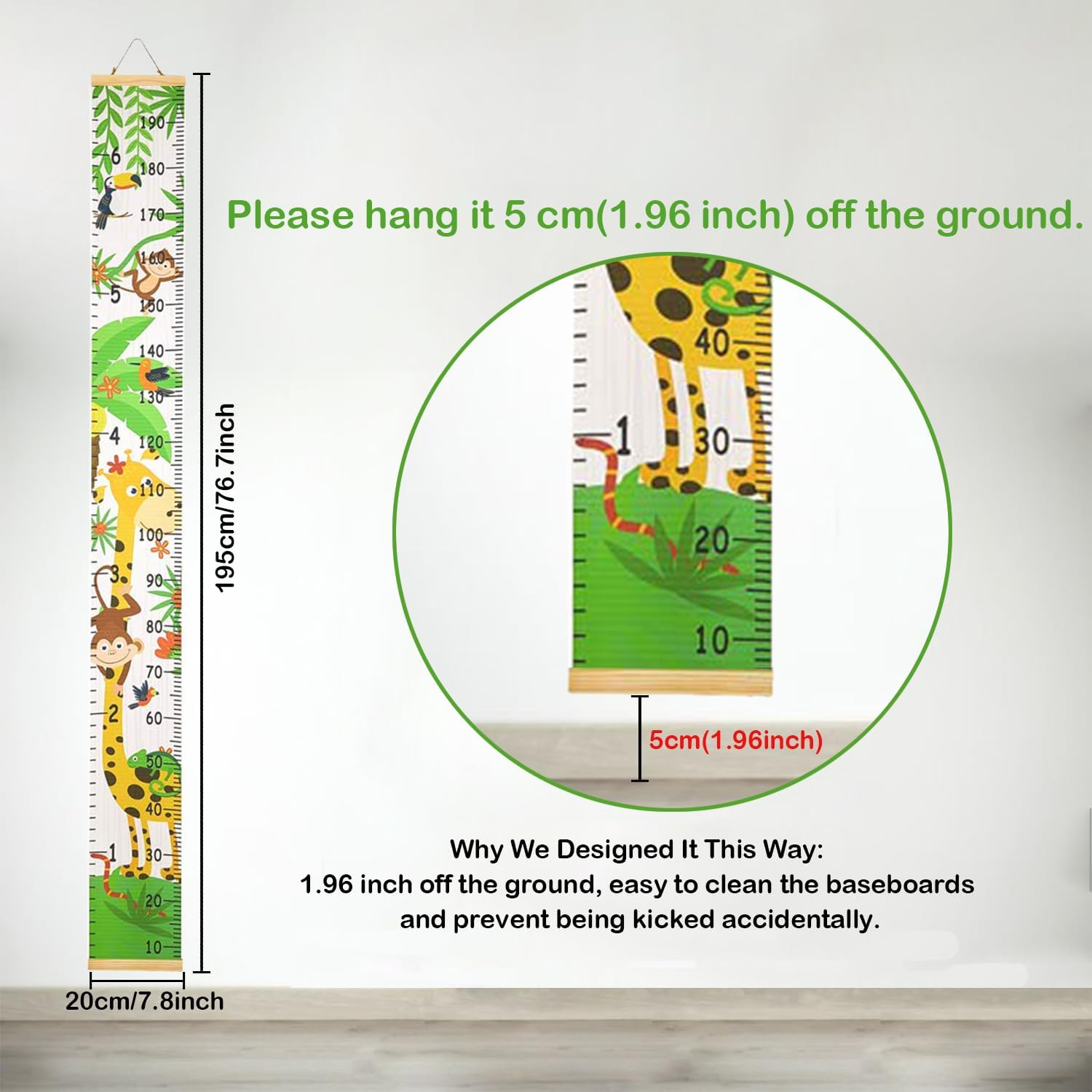 Height Growth Chart for Kids, Handing Ruler Wall Decor for Kids Removable Waterproof Canvas Height Measuring Chart Wood Frame Height Measurement Ruler from Babies to Adult for Wall Room Decor 7.9 X 79 Inch - Flower image number 5