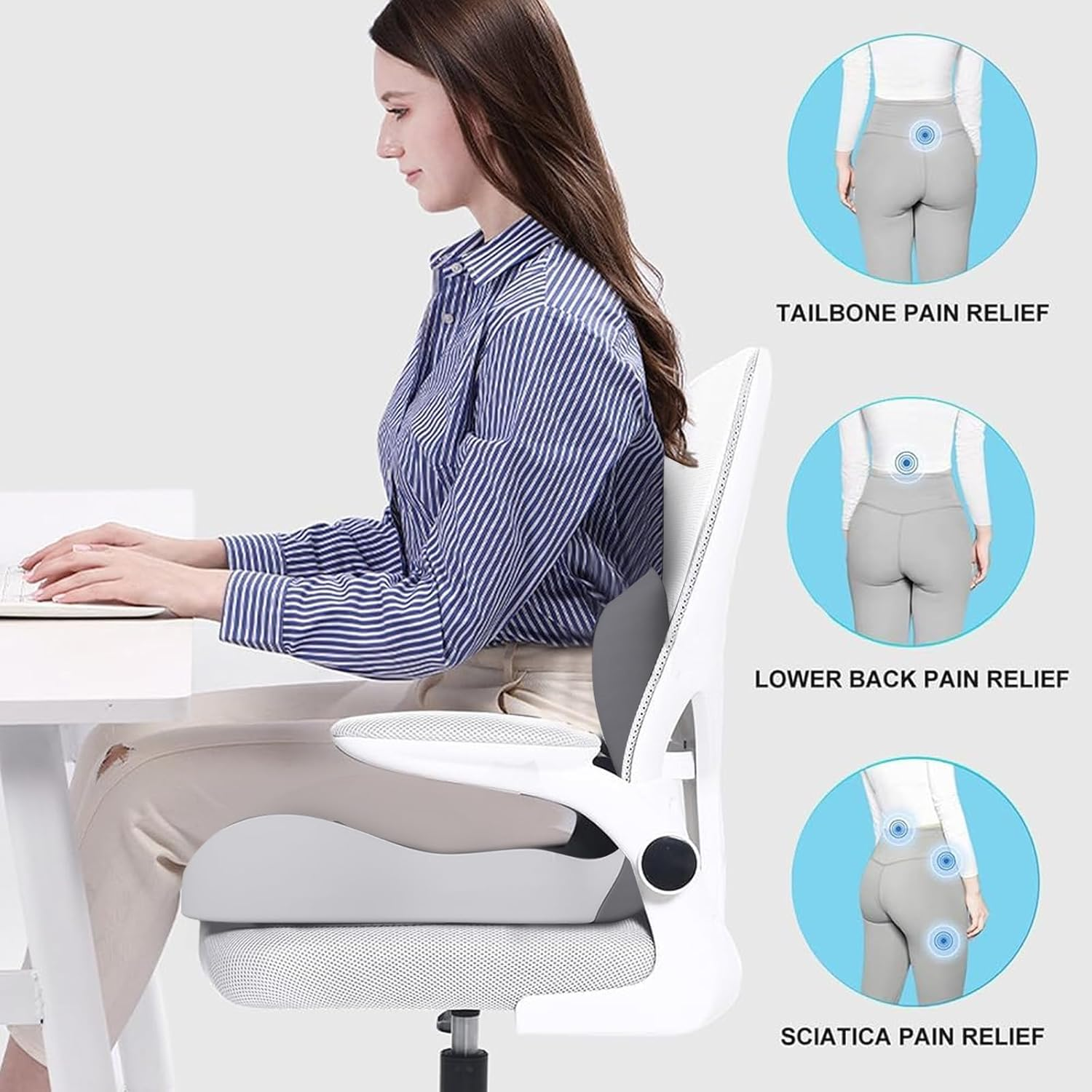 Office Chair Cushion with Lumbar Support Pillow Memory Foam Seat Cushions Ergonomic Dual Layer Integrated Back Pillow for Sciatica Pain Relief for Office Gaming Chair