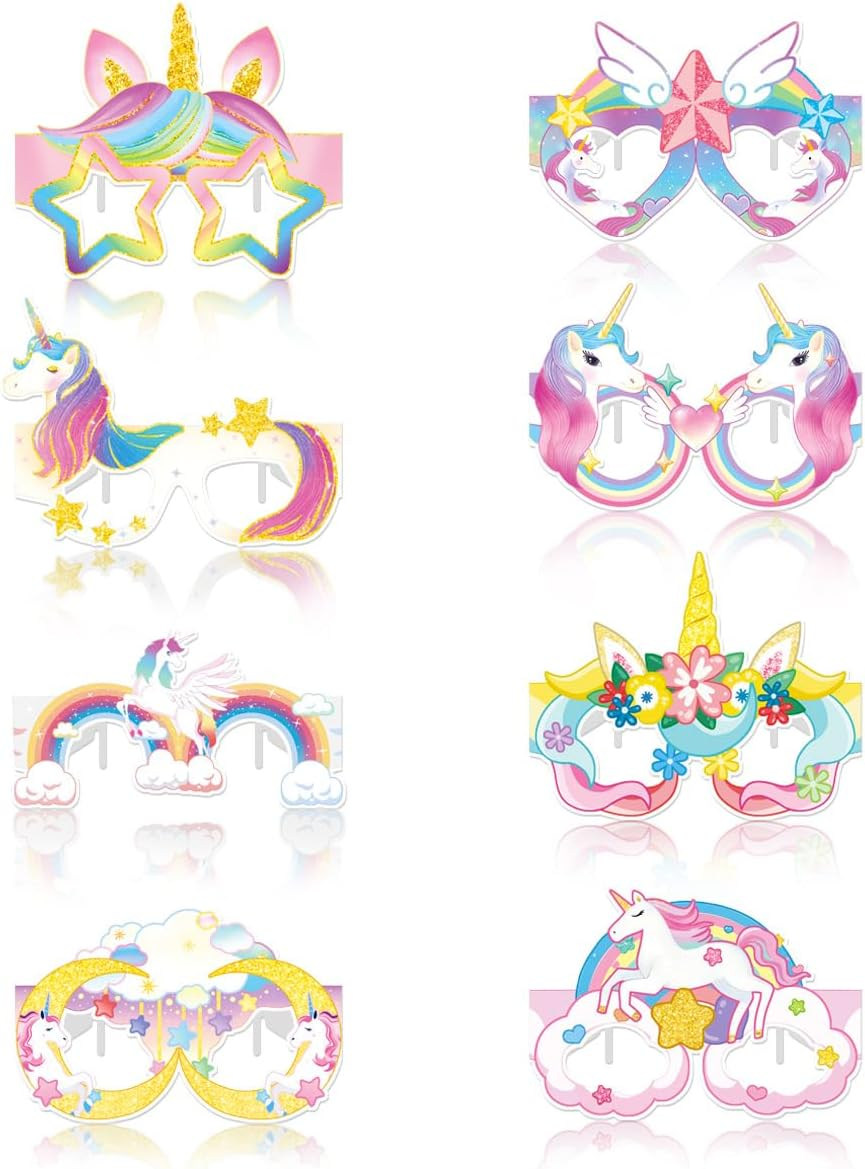 Levigo 8Pcs Unicorn Glasses Unicorn Creative Party Glasses Colourful Unicorn Paper Fun Glasses for Birthday Gifts Favours Photo Props image number 6