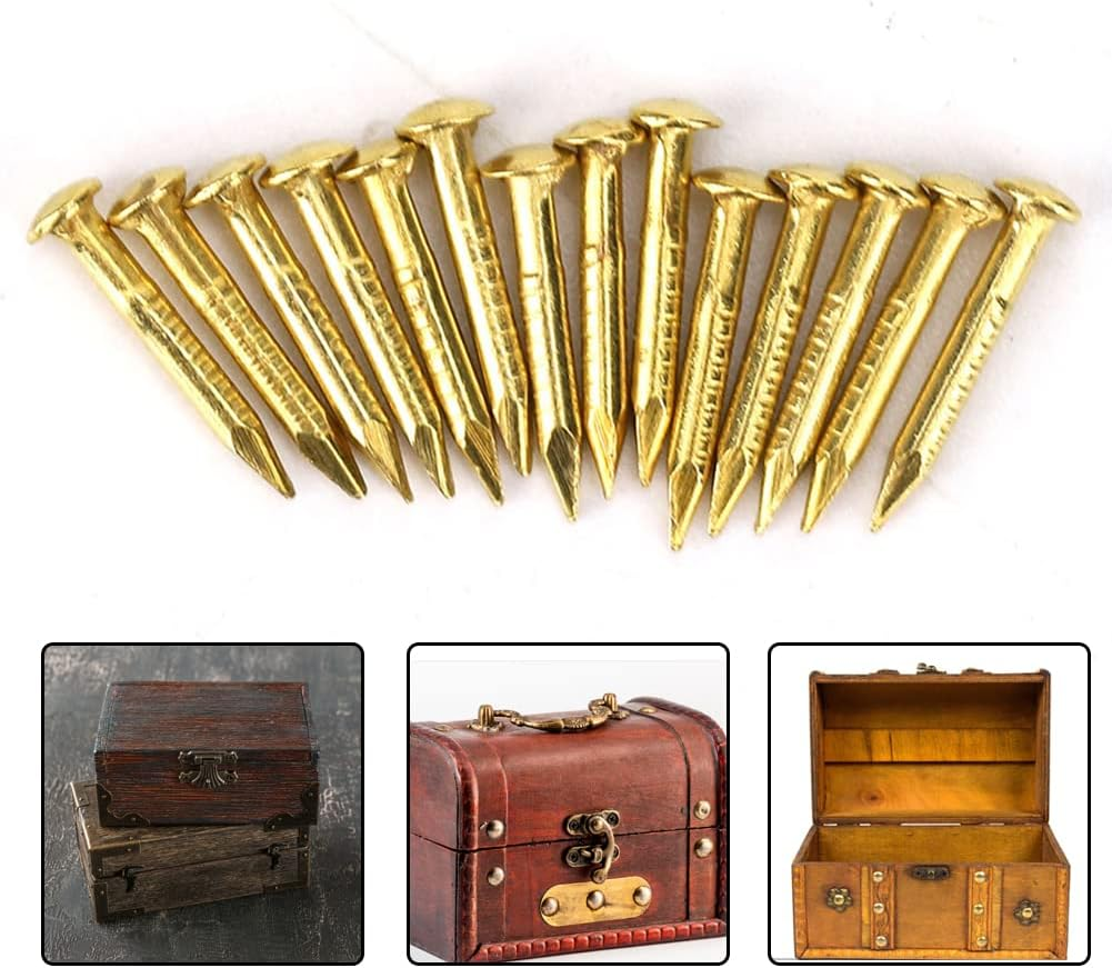 Brass Escutcheon Tacks, Threaded Nails Upholstery Tacks Furniture Hinge Hardware Accessories Mini round Head Brass Nail Furniture Hinge Hardware Accessories(10Mm) image number 2