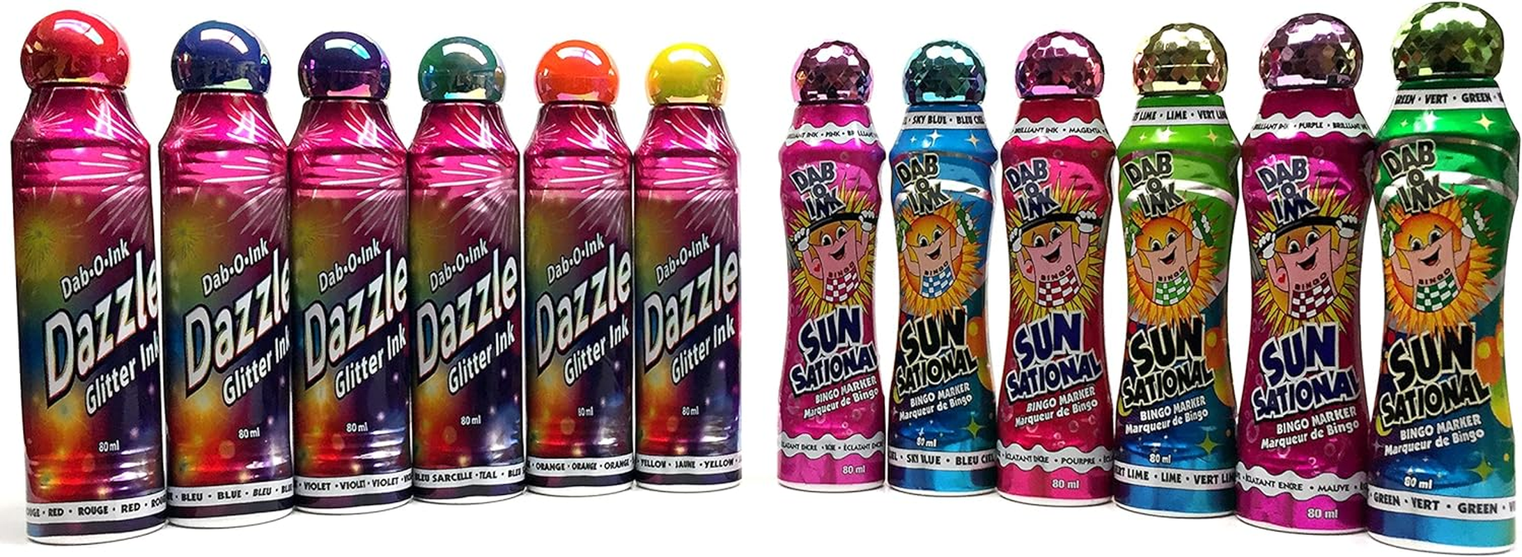Premium Bingo Dauber Combo Kit 12 Pack - Mixed Dozen Includes 6 Dazzle Glitter Ink & 6 Ultra Bright Sunsational Ink Dabber
