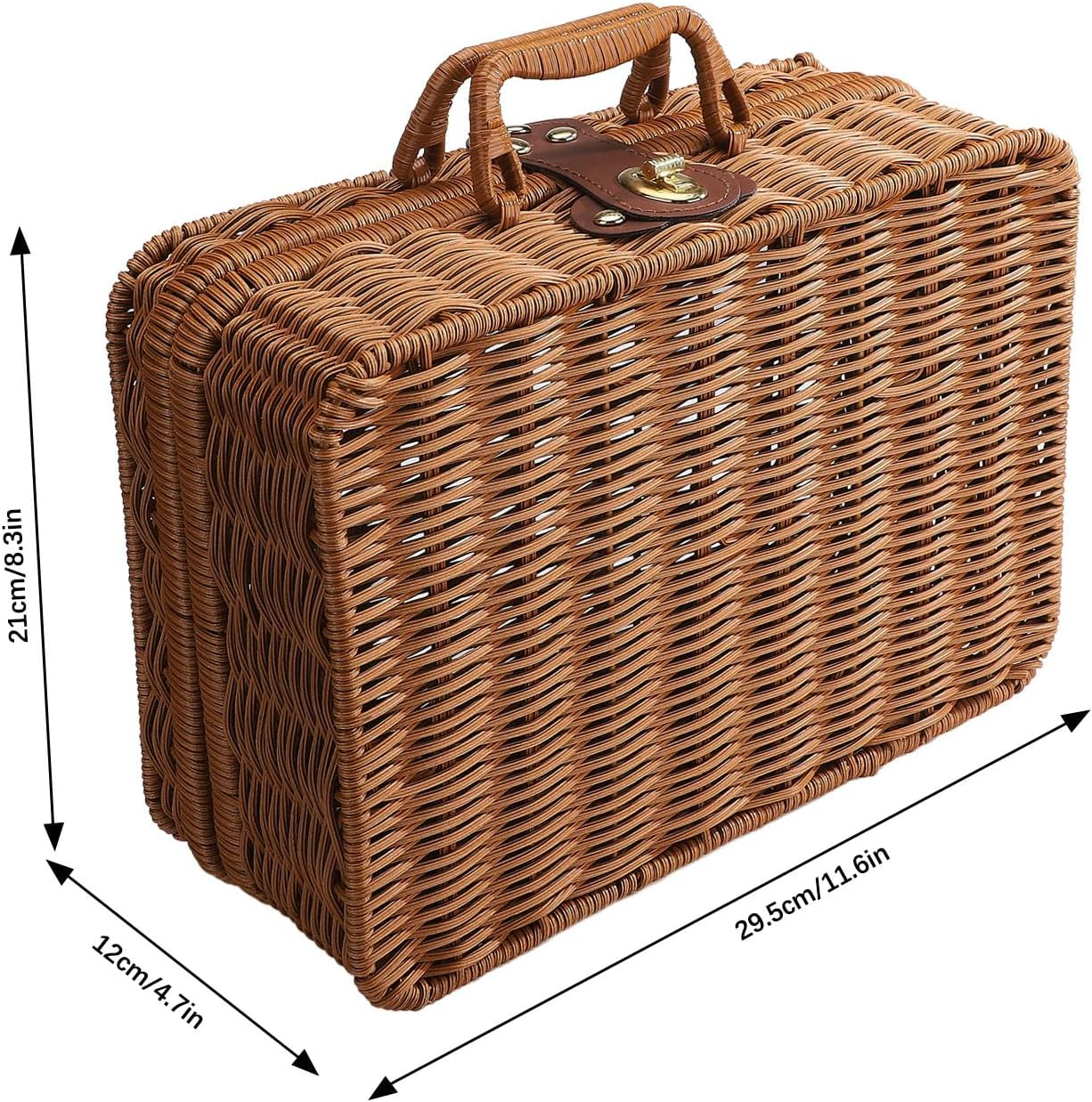 Retro Plastic Wicker Suitcase,Rattan Suitcase Box with Leather Strap Lock,Wicker Picnic Basket Storage Box,Suitcase Basket Rattan Storage Basket for Picnic outside Party (A1) image number 5