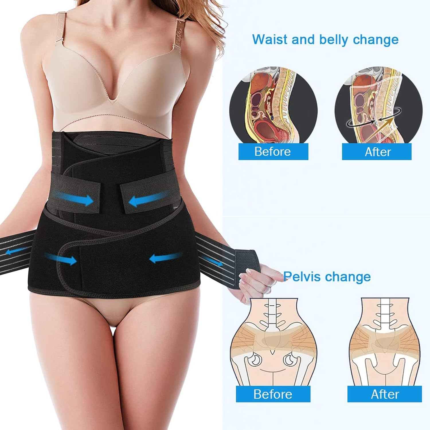 Tirain 3 in 1 Postpartum Support - Recovery Belly/Waist/Pelvis Belt Shapewear (One Size (US 4-12), Black) image number 2