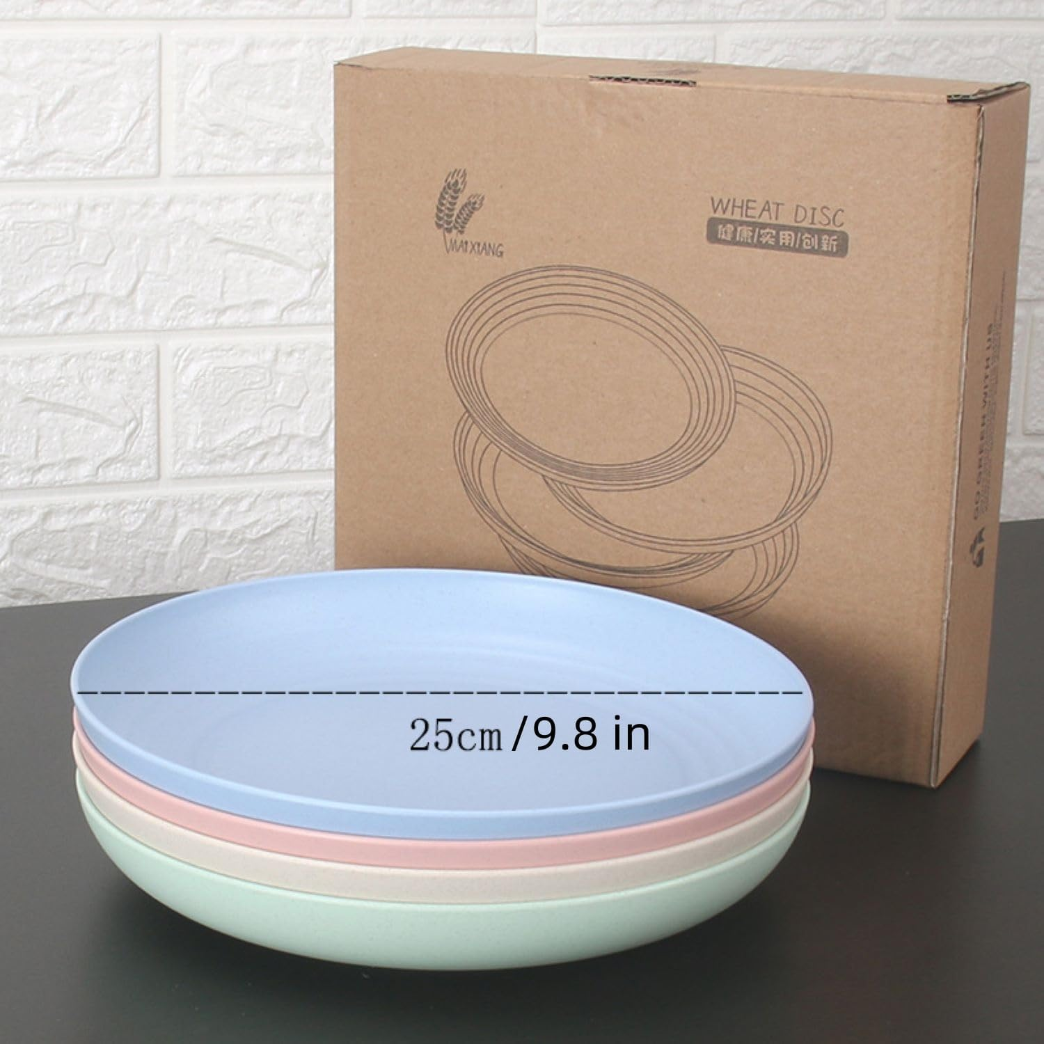 4 Pack 9.8 Inch Lightweight Wheat Straw Plates Unbreakable Dinner Dishes Plates Set Dishwasher & Microwave Safe,Reusable and Durable for Kids Adults (9.8IN 25CM) image number 2