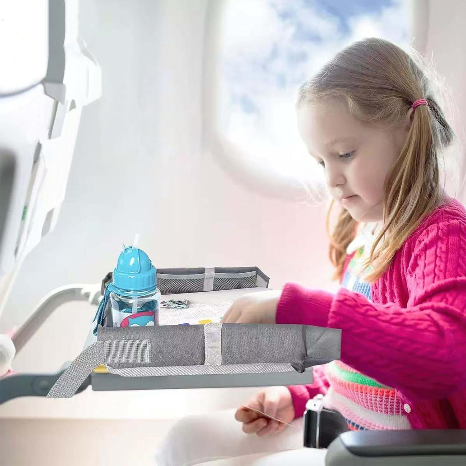 Travel Tray for Plane,Airplane Tray Table Cover,Foldable Travel Tray Cover,Travel Table with Pockets,Play Space Compact Flying Supplies Snack Desk for Road Trip Boys Plane Girls Train Vacation image number 4