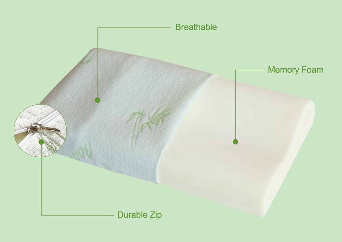 Bed Pillow 2PCS Bamboo Memory Foam Sleep Pillow Contoured Cervical Orthopedic Pillow Neck Support Breath Pillow Back/Stomach/Side Sleeper (M) image number 4