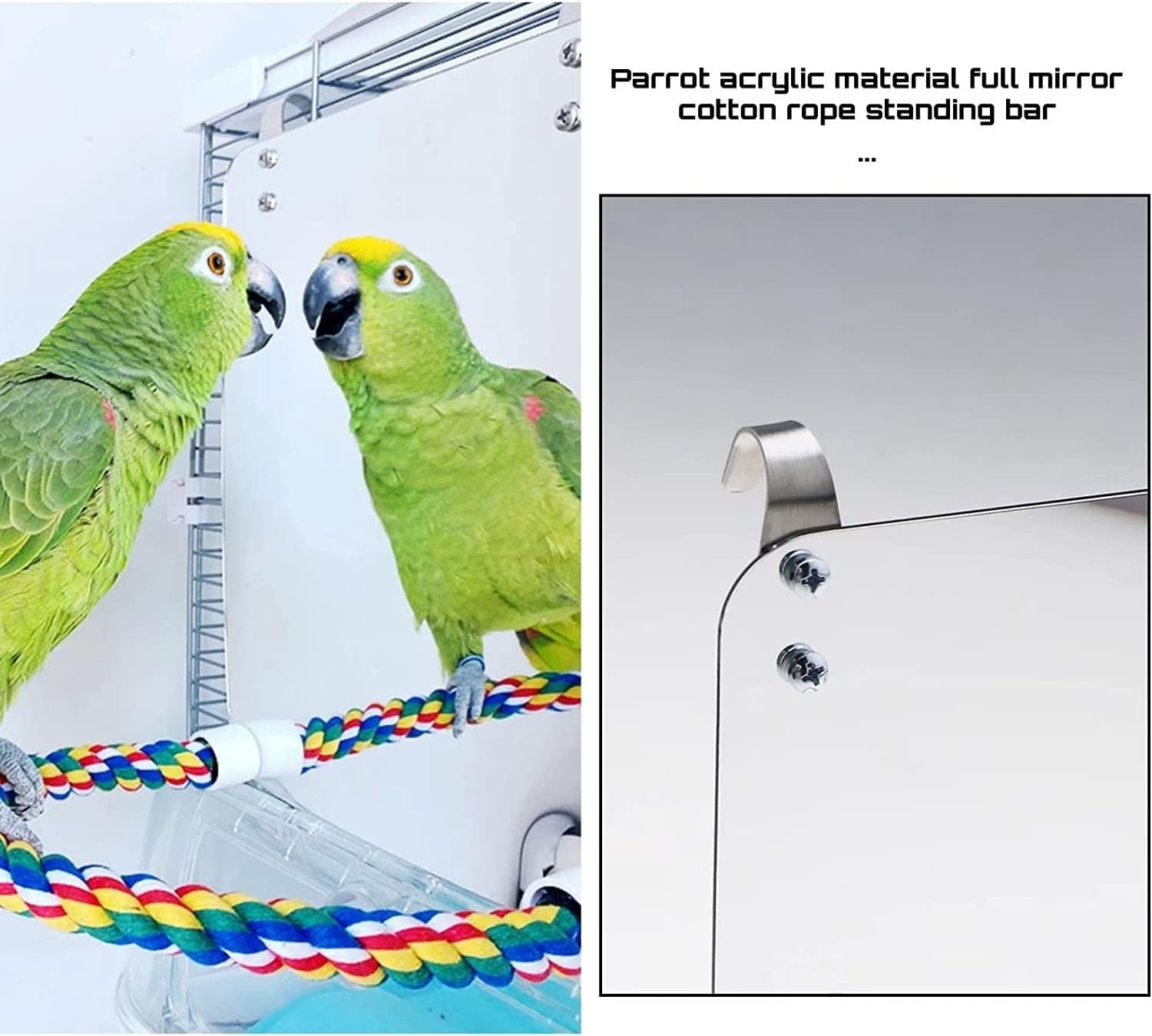 Norhogo Parrot Bird Acrylic Mirror Toy with Perch, Bird Cage Stand, Rope, Mirror for African Greys, Amazons, Parakeets, Cockatoos image number 2