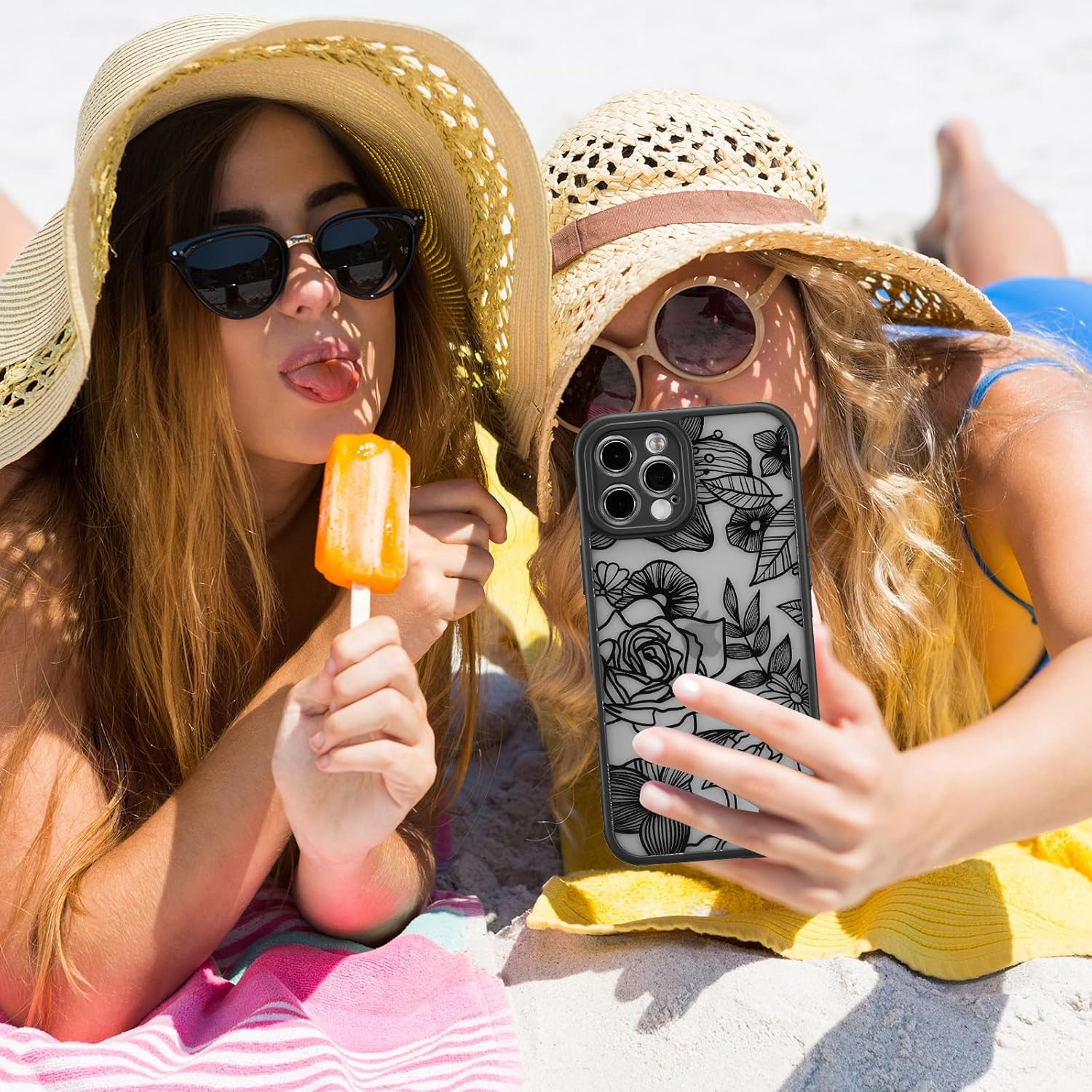 XIZYO for Iphone 16 Pro Case, Floral Rose Cute Phone Case for Women Girls Aesthetic Pattern Print Slim TPU Bumper Shockproof Protective Cover for Iphone 16 Pro 6.3 Inch, Black image number 3