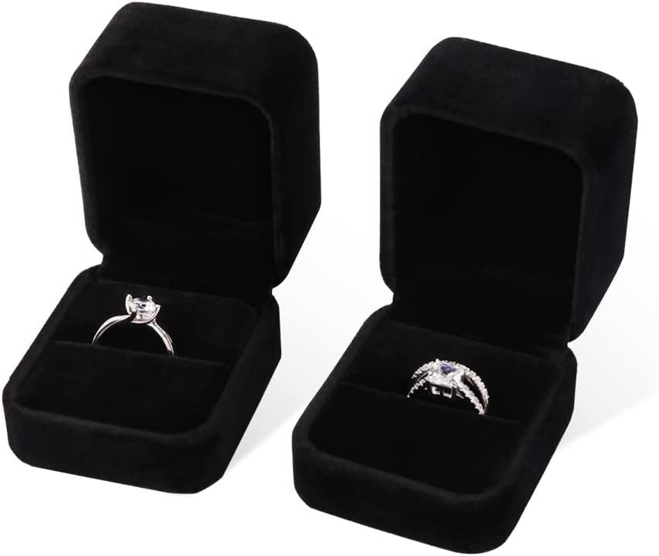 Isuperb Set of 2 Unit Classic Velvet Couple Ring Box Earring Jewelry Case Gift Boxes 2.2X1.9X1.6 Inch - 2Pcs Double Ring Box image number 6