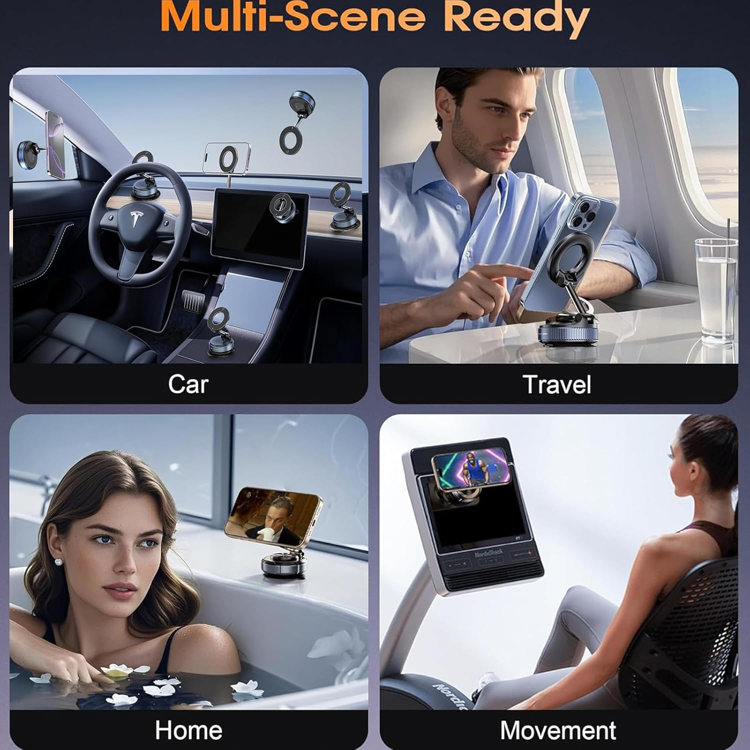 Rookii 360&deg;Vacuum Magnetic Suction Phone Holder,Foldable and Retractable Hands-Free Suction Cup Phone Mount for Car/Gym/Mirror/Smooth Surface, Compatible with Iphone Android and All Smartphones. image number 3