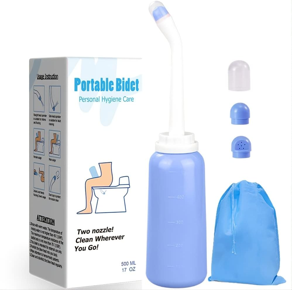 Handheld Personal Bidet Bottle, Bottle for Gentle Postpartum Care and Cleansing, Feminine Care, Perineum 500Ml Portable Travel (Blue) , Resistant to 100Degreec,Bonus Bag, (FXQ-120)