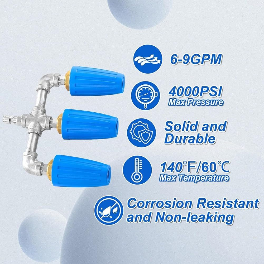 Triple Turbo Nozzle Pressure Washer, 360&deg; Rotating Turbo Nozzle with 1/4Inch Quick Connector, 2.0 Orifice, 4000 PSI image number 2