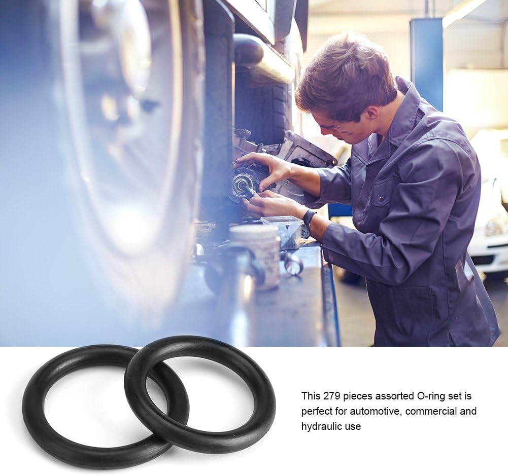 279Pcs/Set O Rings Assortment, 18 Sizes Rubber O-Ring Assortment Set Hydraulic Plumbing Gaskets Seal Kit, O Ring Kit