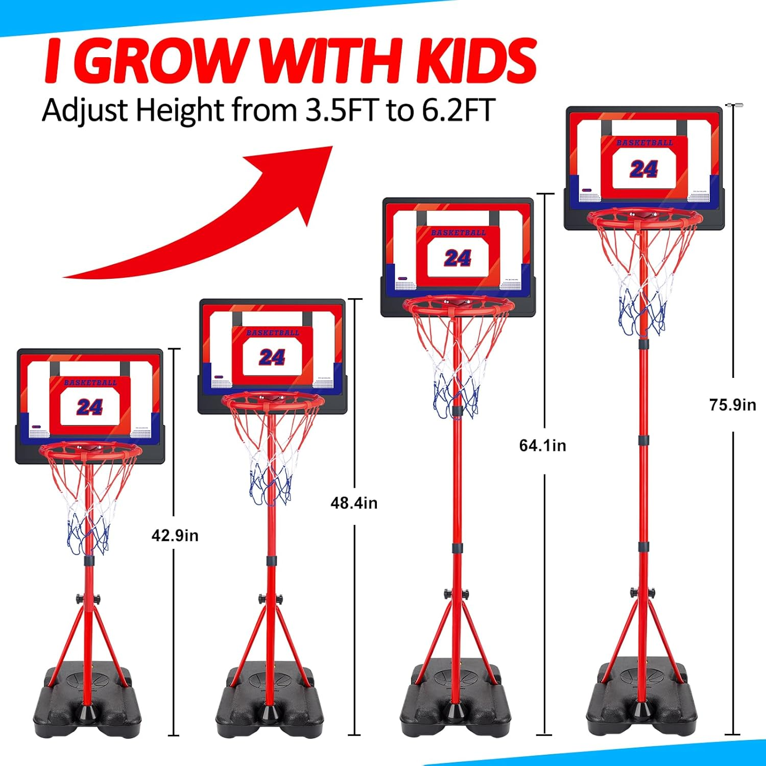 Basketball Hoop Indoor Outdoor for Children Height Adjustable 107 Cm - 189 Cm, Basketball Basket Set Toy with Ball Pump, Sports Toy Gift for Boys Girls from 3 4 5 6 7 8 Years image number 5