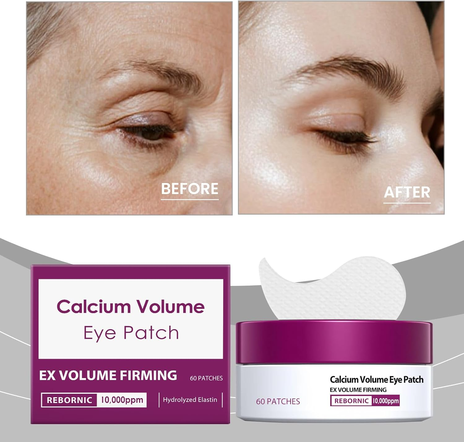 Calcium Volume Eye Patch, Firming under Eye Patches for Puffy Eyes & Dark Circles, Hydrating Soothing Gel Pads with Elastin, Anti-Aging Eye Mask for Fine Lines, Daily Eye Care for Smooth (1Pcs)