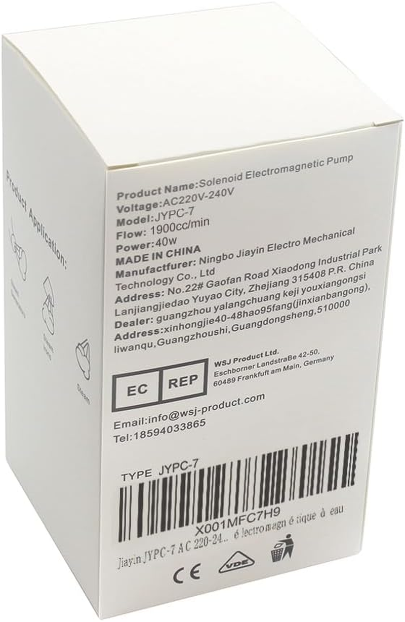 Jiayinjypc-7 AC 220-240V 2.0Bar 1900Cc/Min 40W Magnetic Pumping Electromagnetic Water Solenoid Pump image number 3