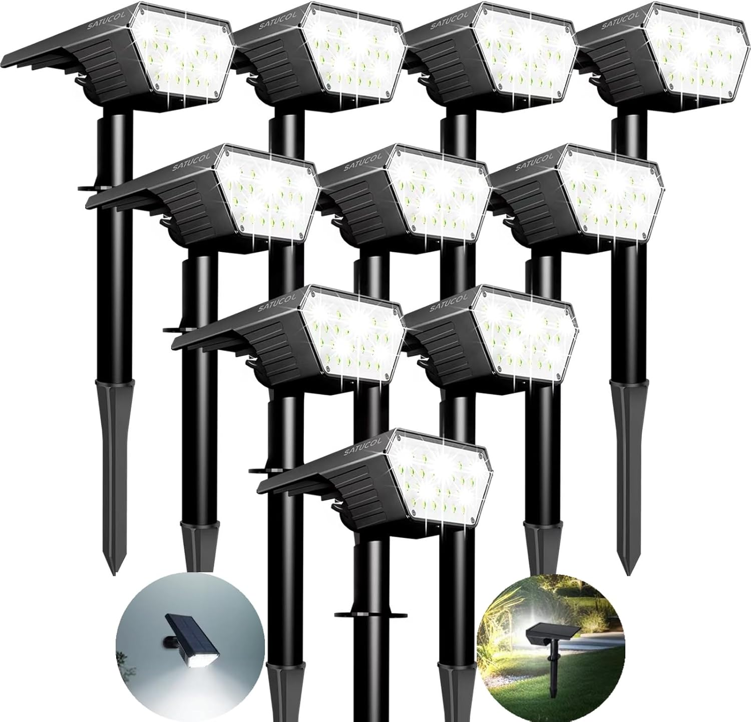 Satucol 10Pack Solar Spot Lights Outdoor,Auto On/Off Solar Lights Outdoor Waterproof Ip65,2-In-1 Solar Powered Outdoor Landscape Lighting,Solar Lights for outside Yard Garden Pathway (Cool White) image number 5
