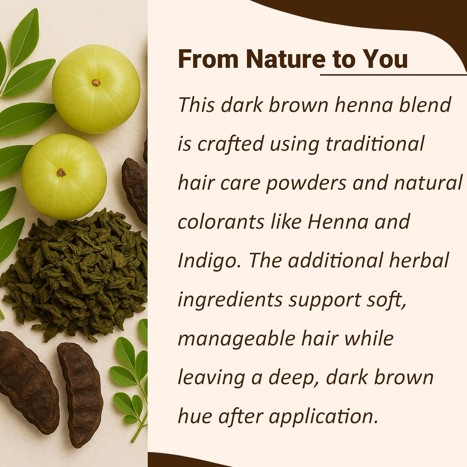 Mi Nature Dark Brown Henna Powder | Enriched With, Brahmi, Haritaki, Amla, Neem, Skikakai | Natural Dark Brown Hair Color |From Rajasthan| 227Gram (1/2Lb)(8Oz) | No Artificial Preservatives| image number 1