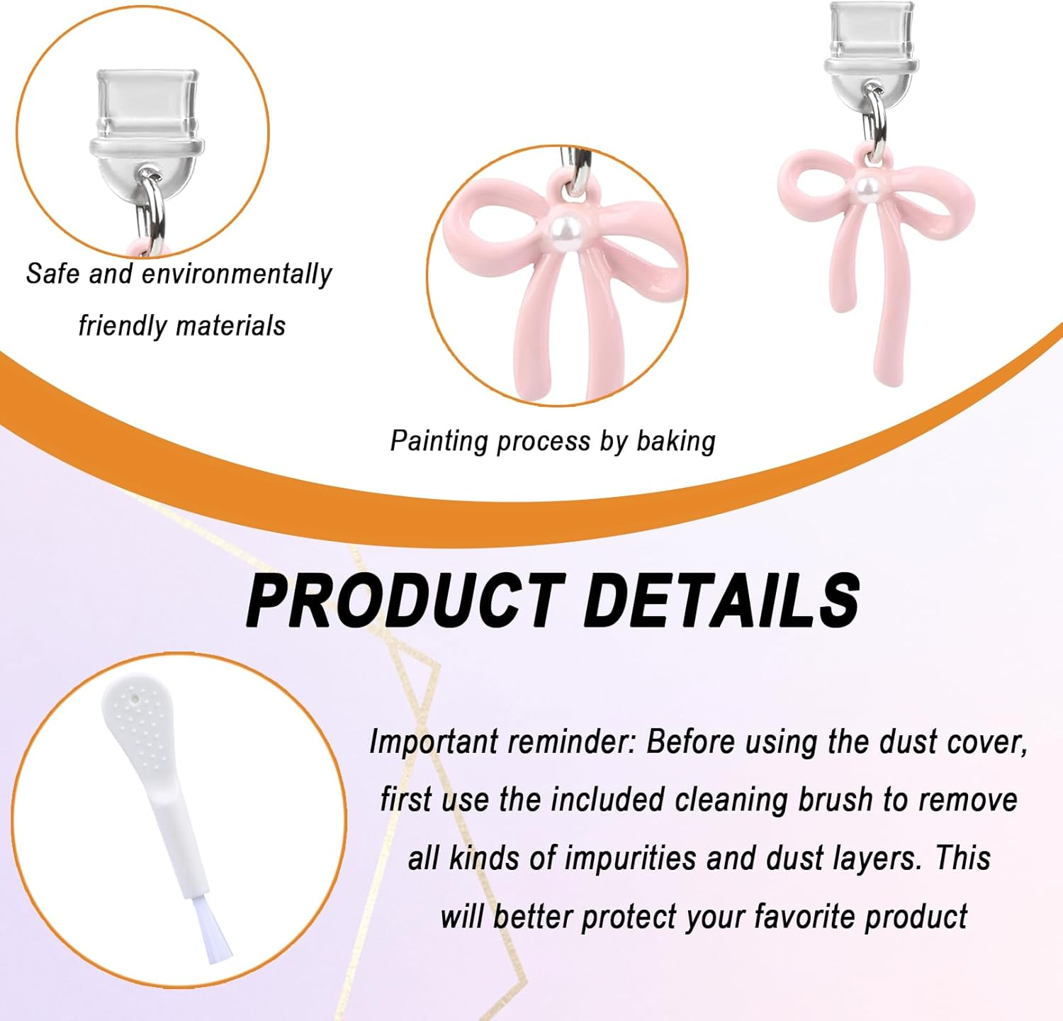 Ozessence 6 Pcs USB-C Dust Plug, Bow-Knot Type-C Anti-Dust Protection Plugs Suitable for Iphone 14/15/16 Pro Max Samsung Galaxy Tablet for All Type-C Ports with Cleaning Brush(Pink) image number 6