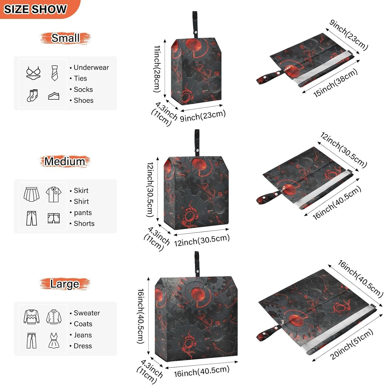 Designer Red and Black Mechanical Gear 3 Set Travel Packing Cubes for Suitcases Collapsible Travel Bags for Luggage Bags for Suitcase Bedding Storage image number 4