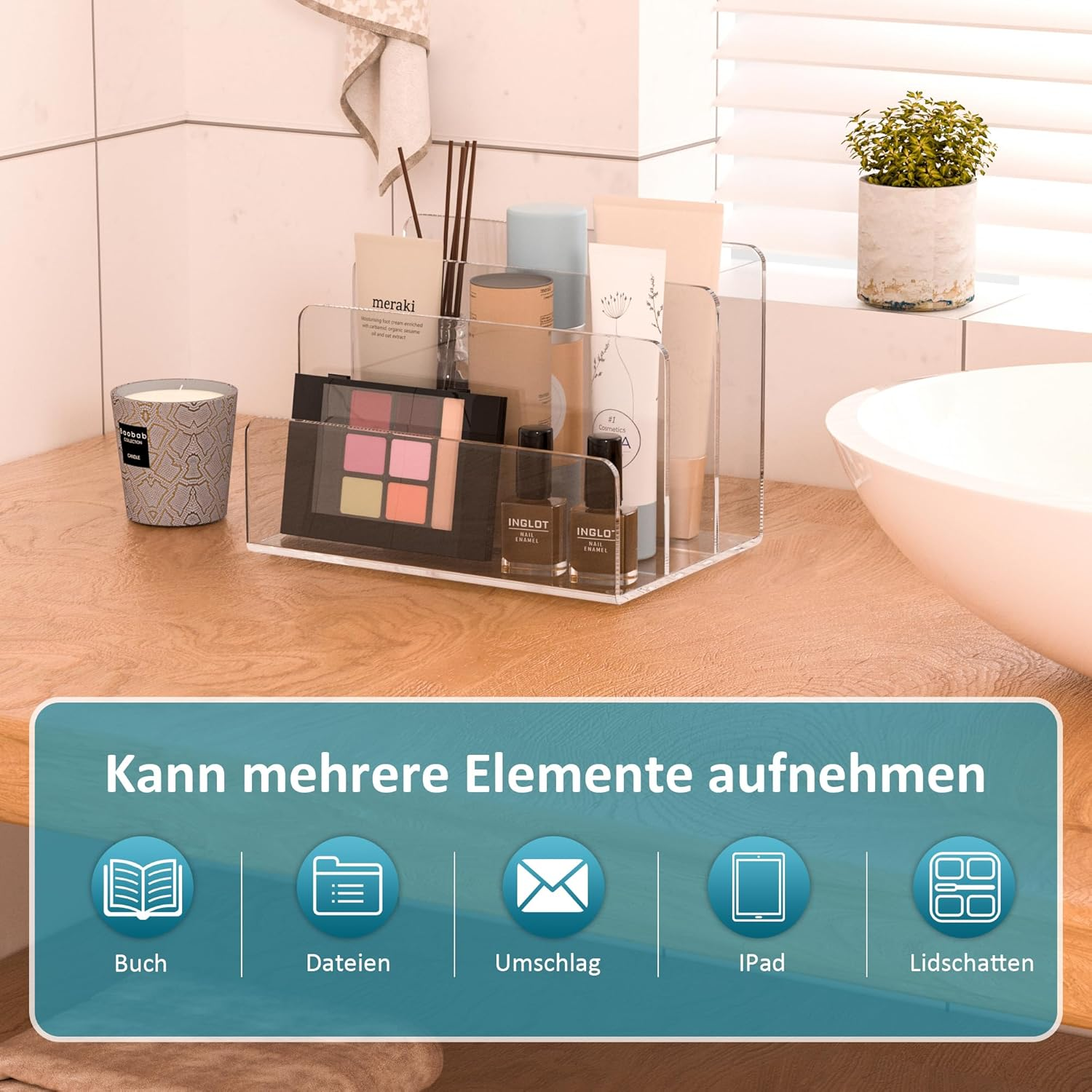 Sezanrpt Acrylic File Holder 3 Compartments Clear Desk Organiser Office Magazine File Folder Organiser Desktop for Calculating Books image number 4