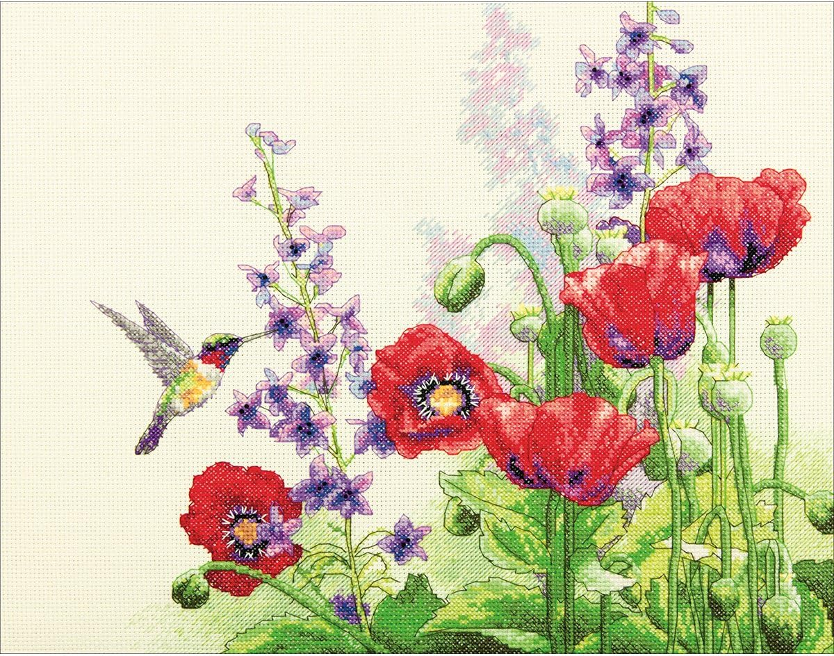 Dimensions Hummingbird and Poppies Cross Stitch Kit, 35 Cm X 28 Cm image number 1