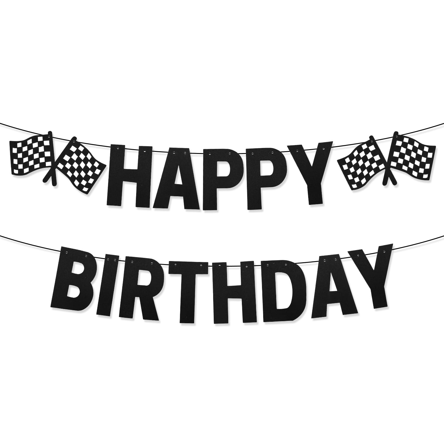 Race Car Happy Birthday Banner, Checkered Flag Banner Black Racing Birthday Banner Cars Birthday Decorations for Themed Birthday Party Supplies image number 6
