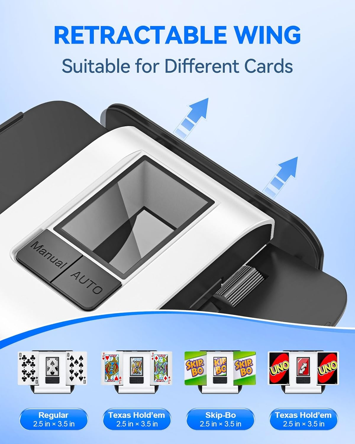 KPAW Automatic Card Shuffler Machine - 1-2 Decks Low Noise Shuffler, Rechargeable & Portable, One Press Shuffling, Automatic Card Shuffler for Texas Hold'Em, Skip-Bo, Poker, UNO, Phase 10 image number 4