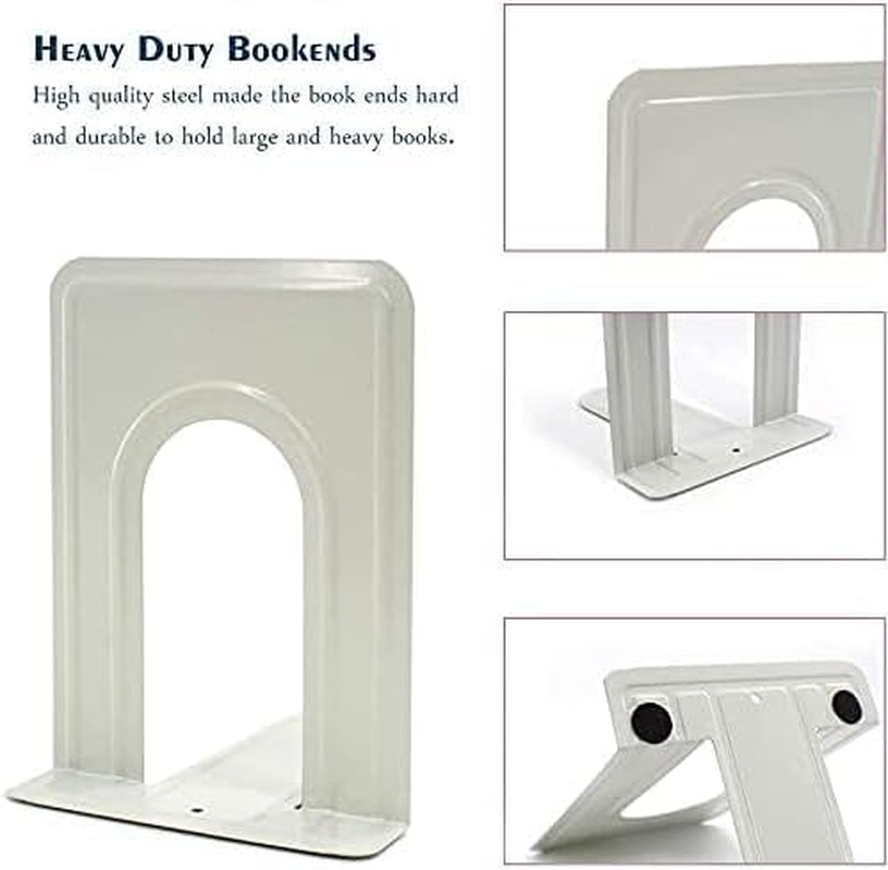 DARUITE Book Ends, Bookends, Metal Book Ends, Book Ends for Shelves, Book Ends Decorative, Book Ends for Childrens, Bookends for School Office, Non Skid Heavy Duty Book Holder, White 4 Pairs 170Mm image number 1