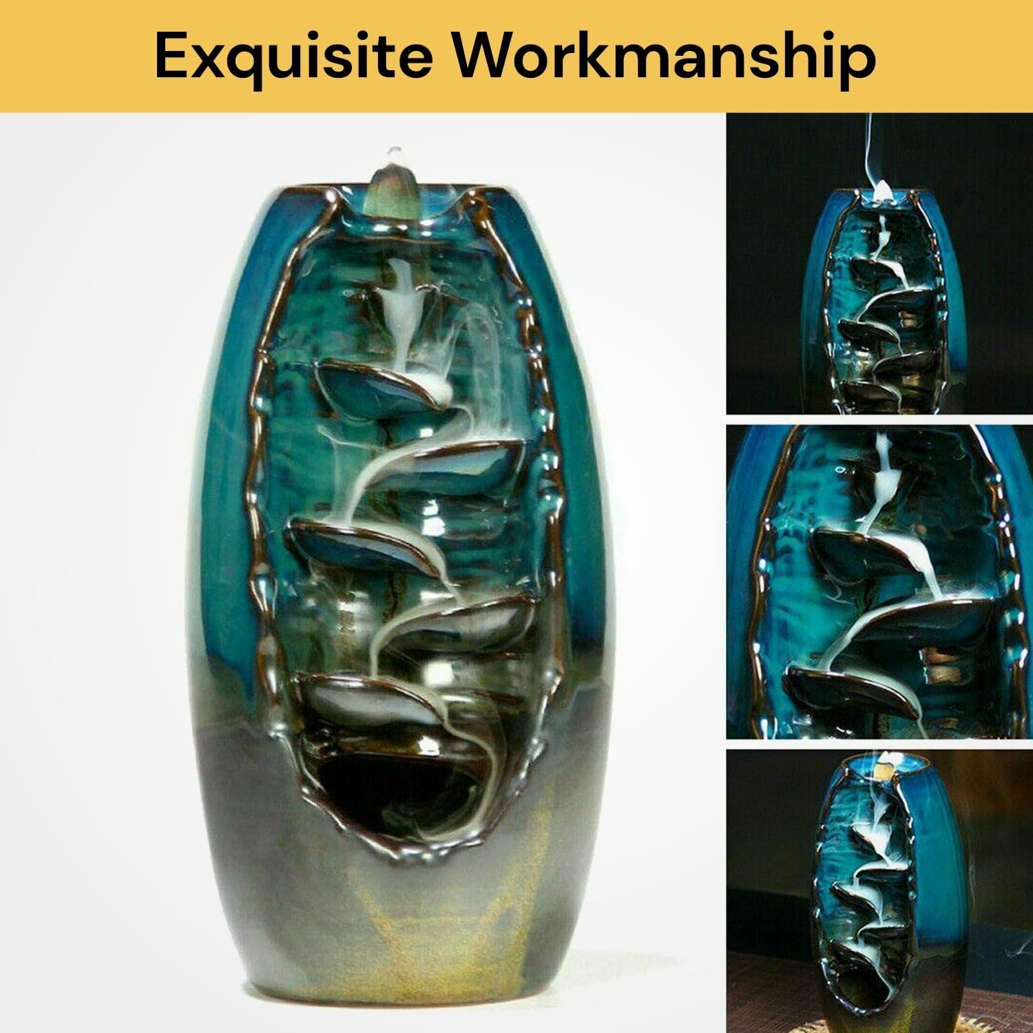 Ezonedeal Mountain River Handicraft Incense Holder Backflow Ceramic Burner Censer Holder for Home Decor Aromatherapy Relaxation Gifts image number 1