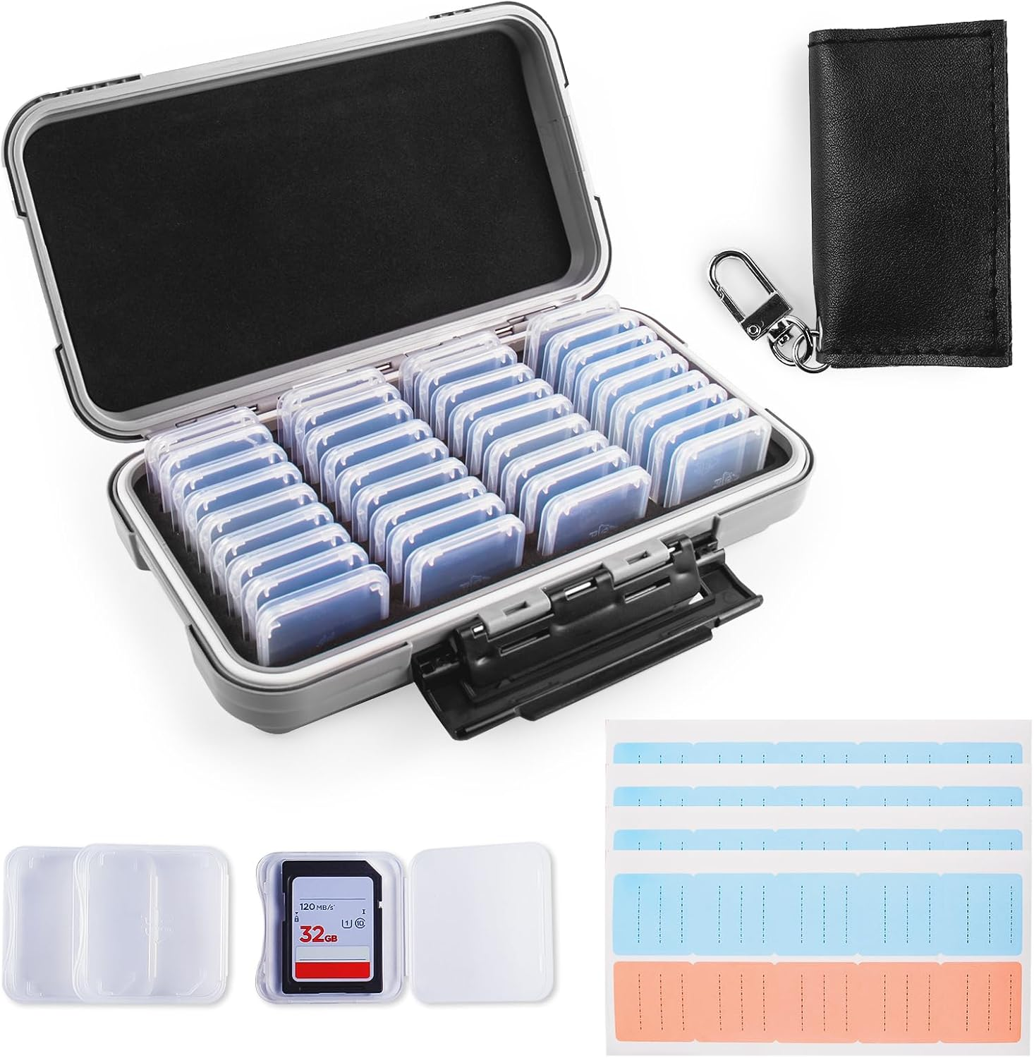 Micscrew 36-Slot SD Card Holder Case | Waterproof Memory Card Organiser with 36 Clear Holders & 40 Labels | Storage Protector for SD/SDHC/SDXC/TF Cards