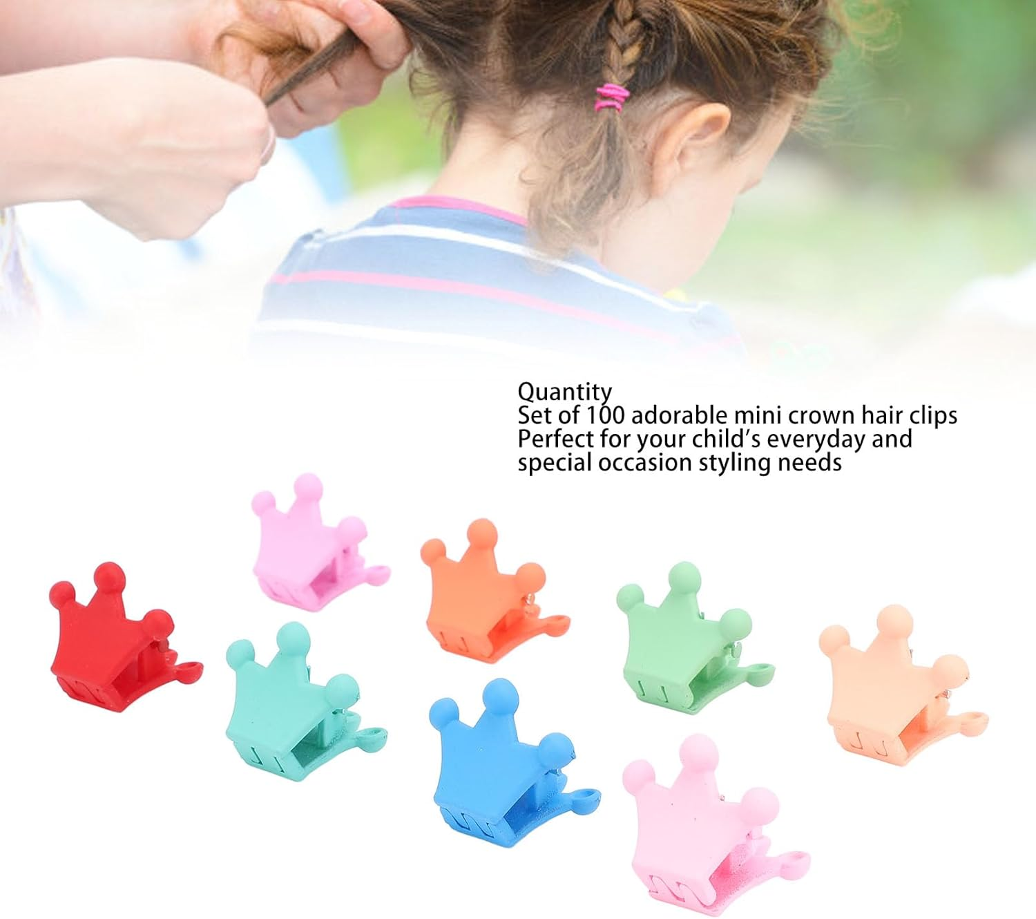 100Pcs Crown Shaped Small Hair Claw Clips, Colorful Kawaii Resin Mini Hairpins, Non-Slip Cute Hair Clamps for Fine Hair for Fine Hair, Toddlers, Women, Little Girls, Baby