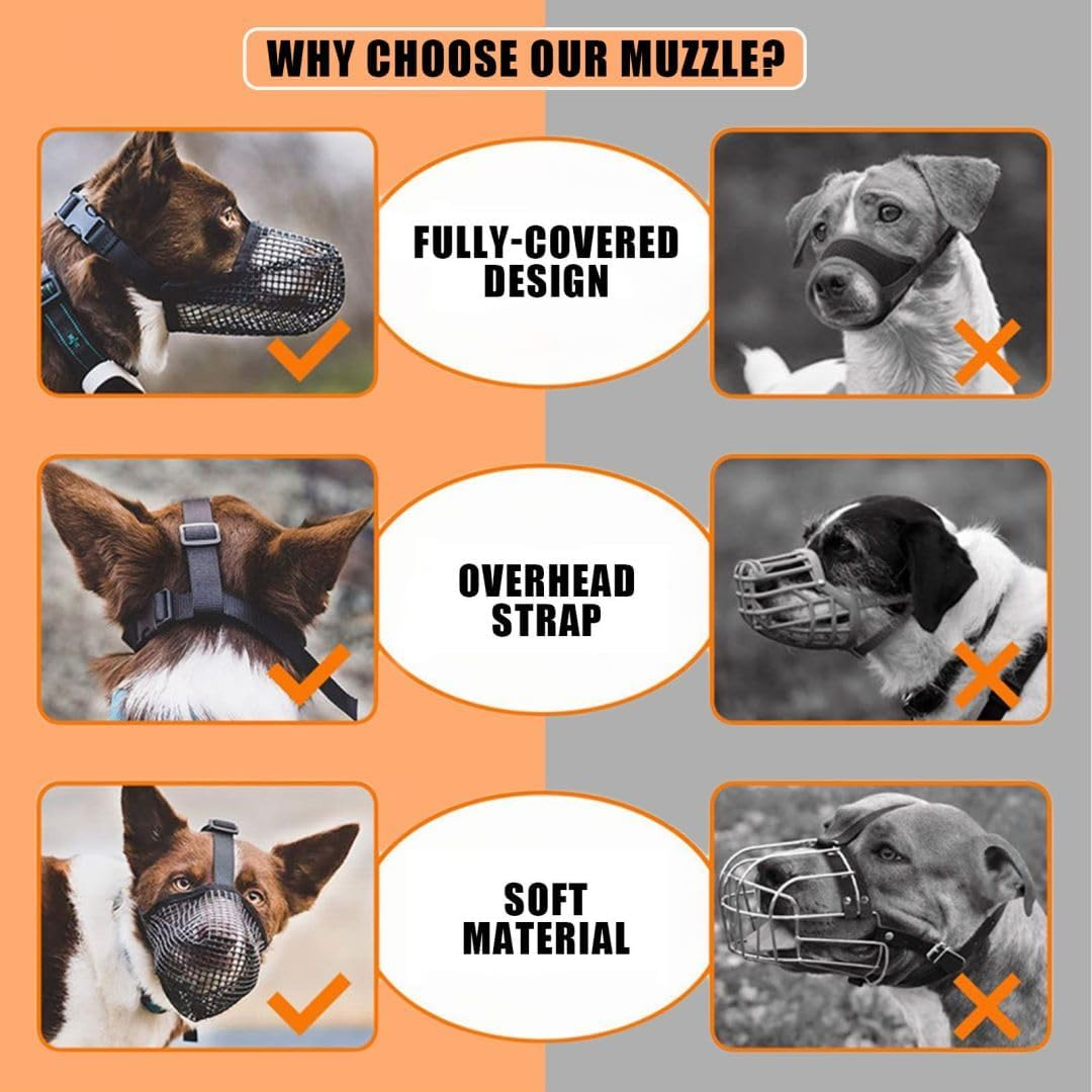 Dog Muzzle, 1X Adjustable Soft Mesh Breathable Dog Muzzle Prevent Eating Biting Barking Mouth Cover for Small Medium Large Dogs (Grey M) image number 6