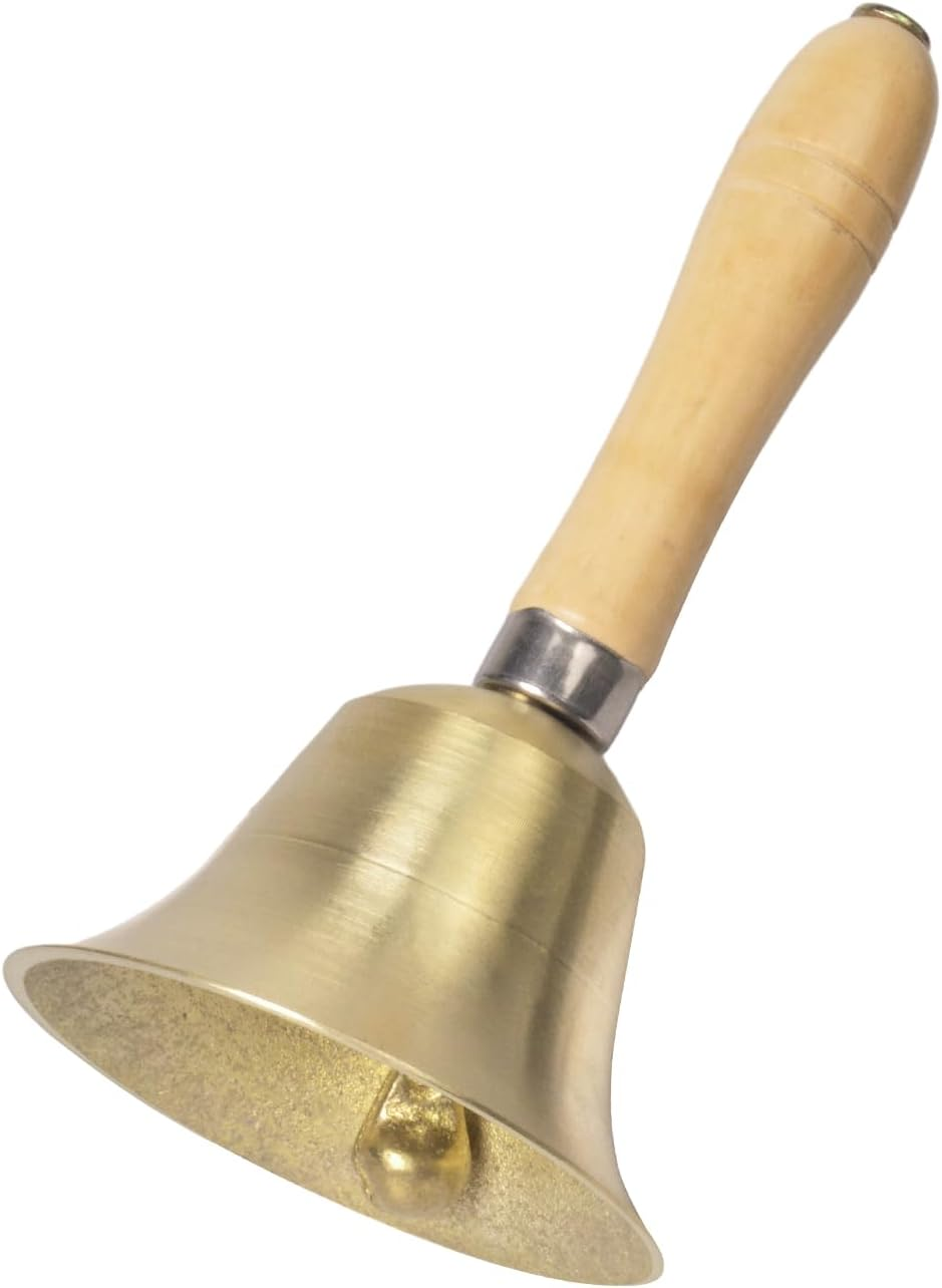 Hand Bell,5.9 Inch Hand Call Bell with Solid Brass Bell Wooden Handle Extra Loud Handbell Dinner Bell for Multi-Purpose for Weddings, Christmas, School, Service, Game, Animal image number 4