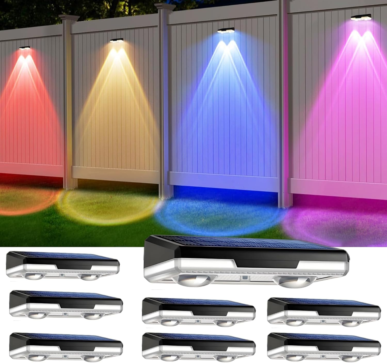 Solar Fence Lights Outdoor-Ip65 Waterproof 9 RGB Modes, High Brightness LED Fence Lights Solar Powered,Solar Wall Light for Backyard/Railing/Step/Patio/Pool (8 Pack) image number 3