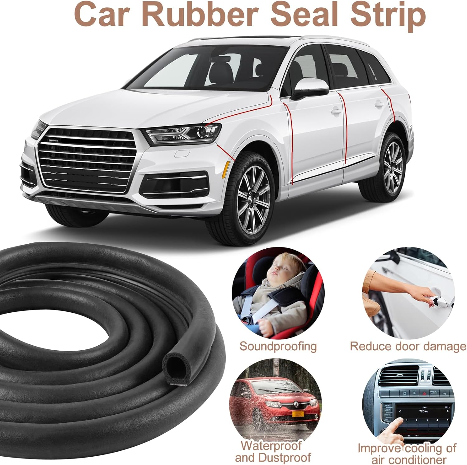 Car Door Weather Stripping 32.8Ft Universal Rubber Edge Trim Seal Strip Gasket, Self Adhesive Door Edge Guards for Car Truck Door Window Soundproof Noise Insulation Sealing (Black-D Type) image number 6