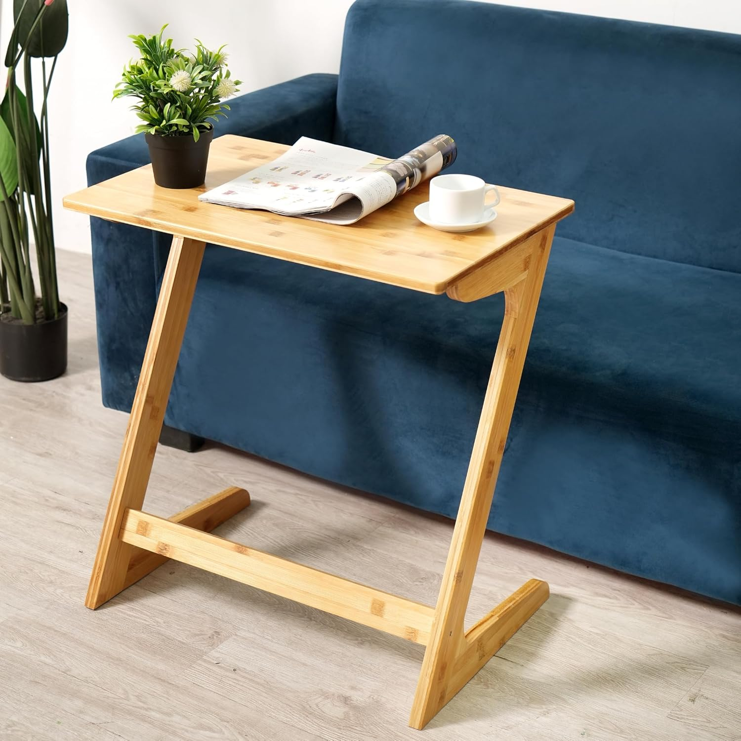 TV Tray Table, Side Table for Sofa, Couch, Bedside Table, End Table with or without Wheels, Rolling Table with Castors, Small Table for Living Room Furniture, Coffee Table, Bamboo (Z Shape) image number 6