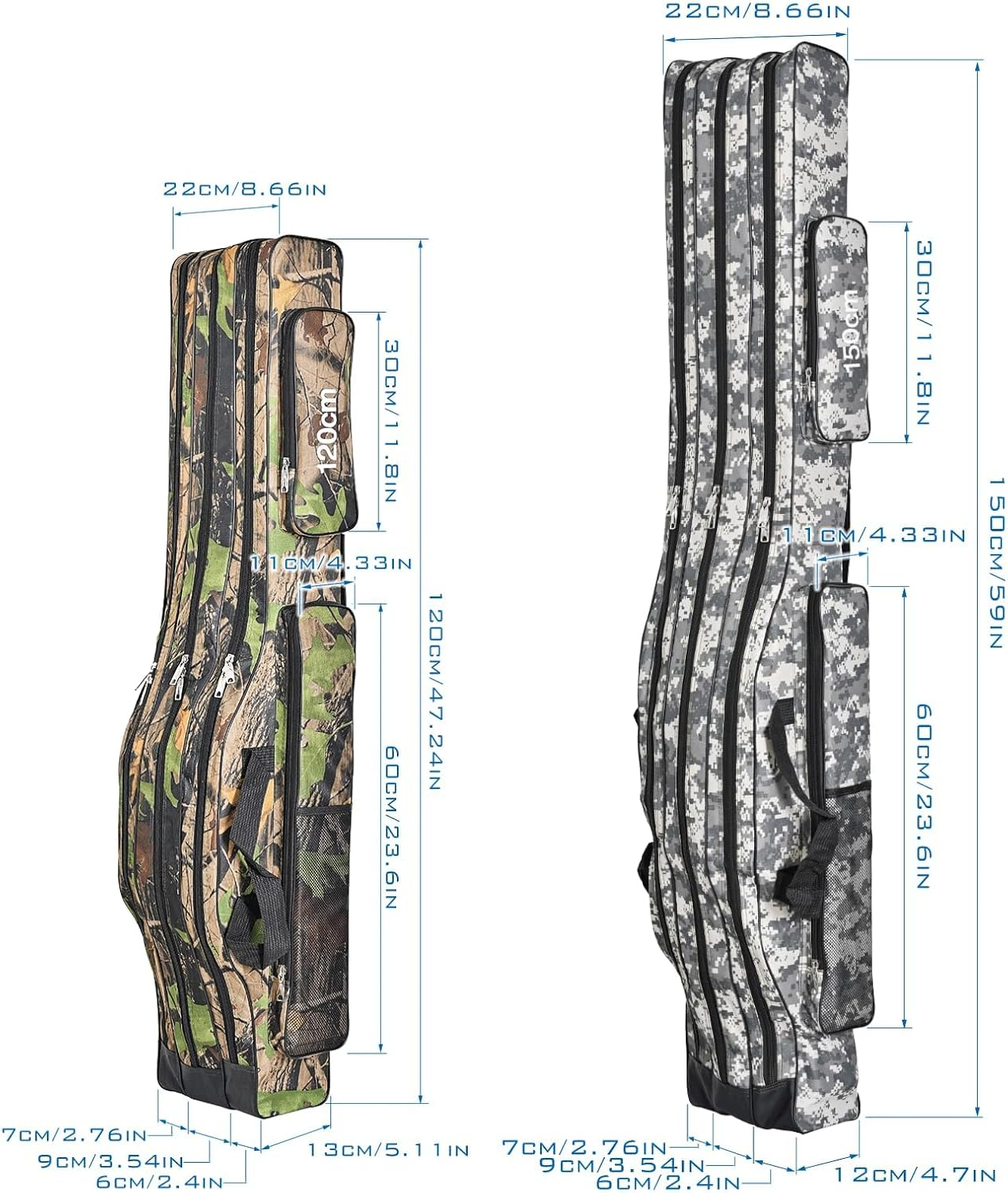 Portable 3 Layers Fishing Pole Bag Durable Oxford Folding Fishing Rod Reel Carry Case Tackle Storage Bag Case Waterproof Camouflage Travel Fishing Carrier (Yellow 150Cm) image number 3