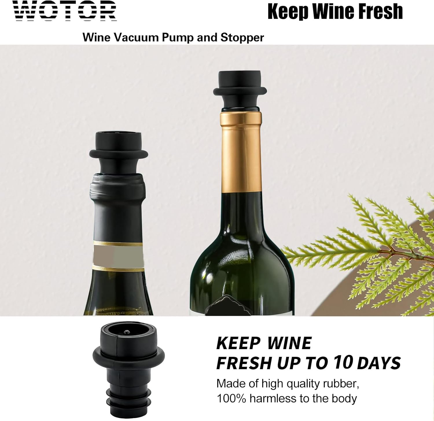 WOTOR Wine Stoppers Vacuum, Silicone Wine Saver & Preserver, Reusable Bottle Sealer, Keep Fresh (Black, 12 Pieces) image number 6