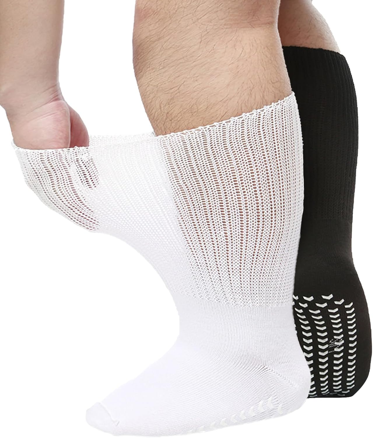 Non Slip Socks for Diabetic Foot, Extra Wide Socks for Lymphedema, over the Calf Neuropathy Socks, 2 Pairs Soft Fabric, Knee High, Loose Fit for Swollen Feet, Weidllys image number 1