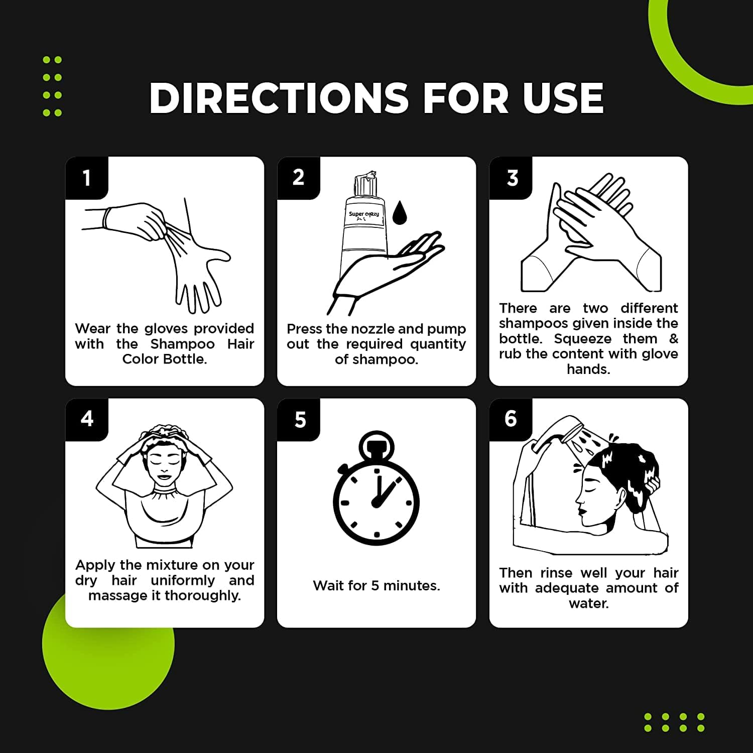 Vcare Super Eazzy Hair Colour Shampoo for Women and Men 20Ml | Only 5 Minute Root Hair Dye Coloring Kit Head, Moustache, Beard, Hands, Chest | No Parabens, Ammonia and Sulfates (Pack of 10, Black)