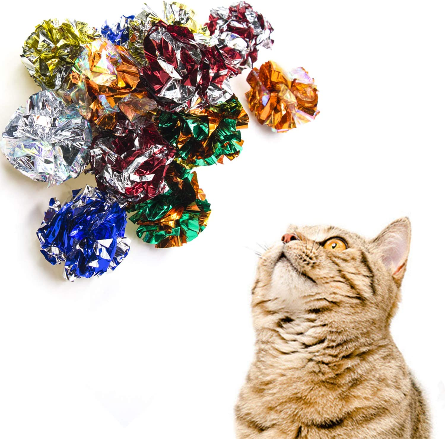 VAPKER 6Cm/2.36 Inches Large Cat Crinkle Balls Toys, Colorful Mylar Crinkle Balls for Pet Kitten(18Pcs Random Color)